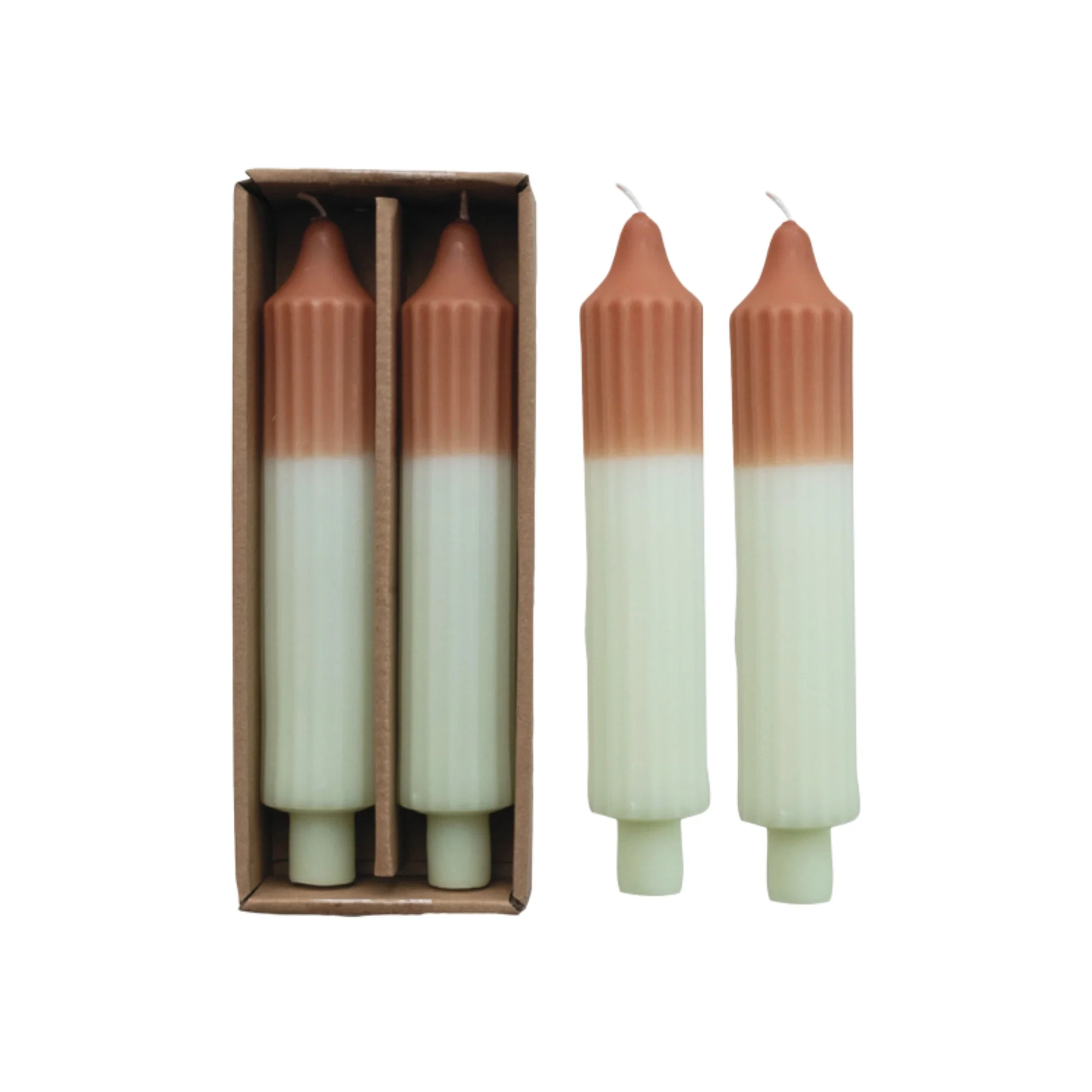 Two-Tone Pleated Taper Candles in Box, Set of 2, Brown
