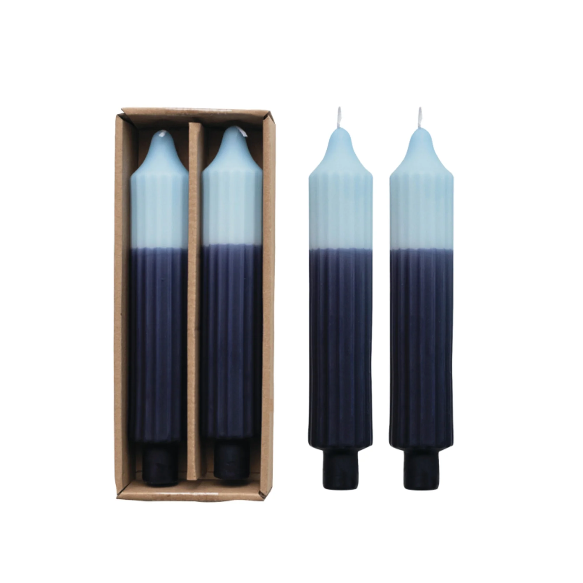 Two-Tone Pleated Taper Candles in Box, Set of 2, Blue