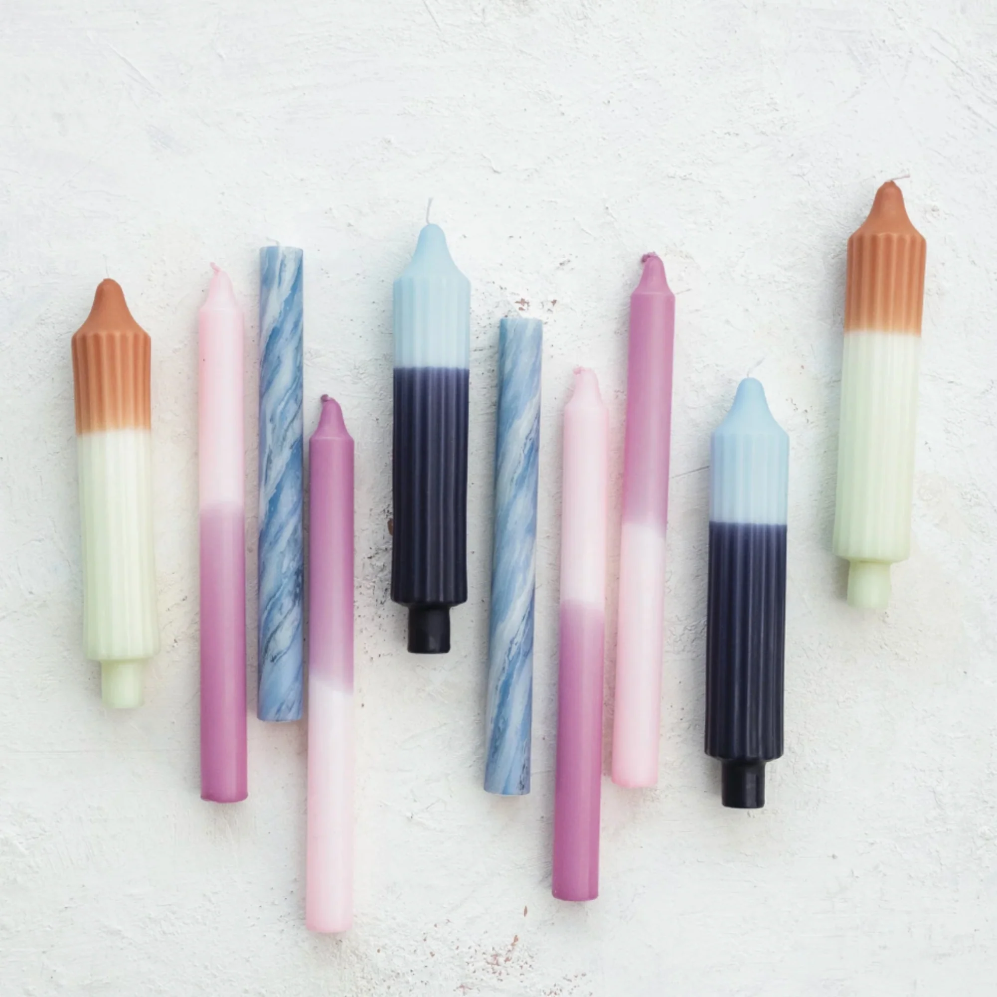 Two-Tone Pleated Taper Candles in Box, Set of 2, Blue - Image 2