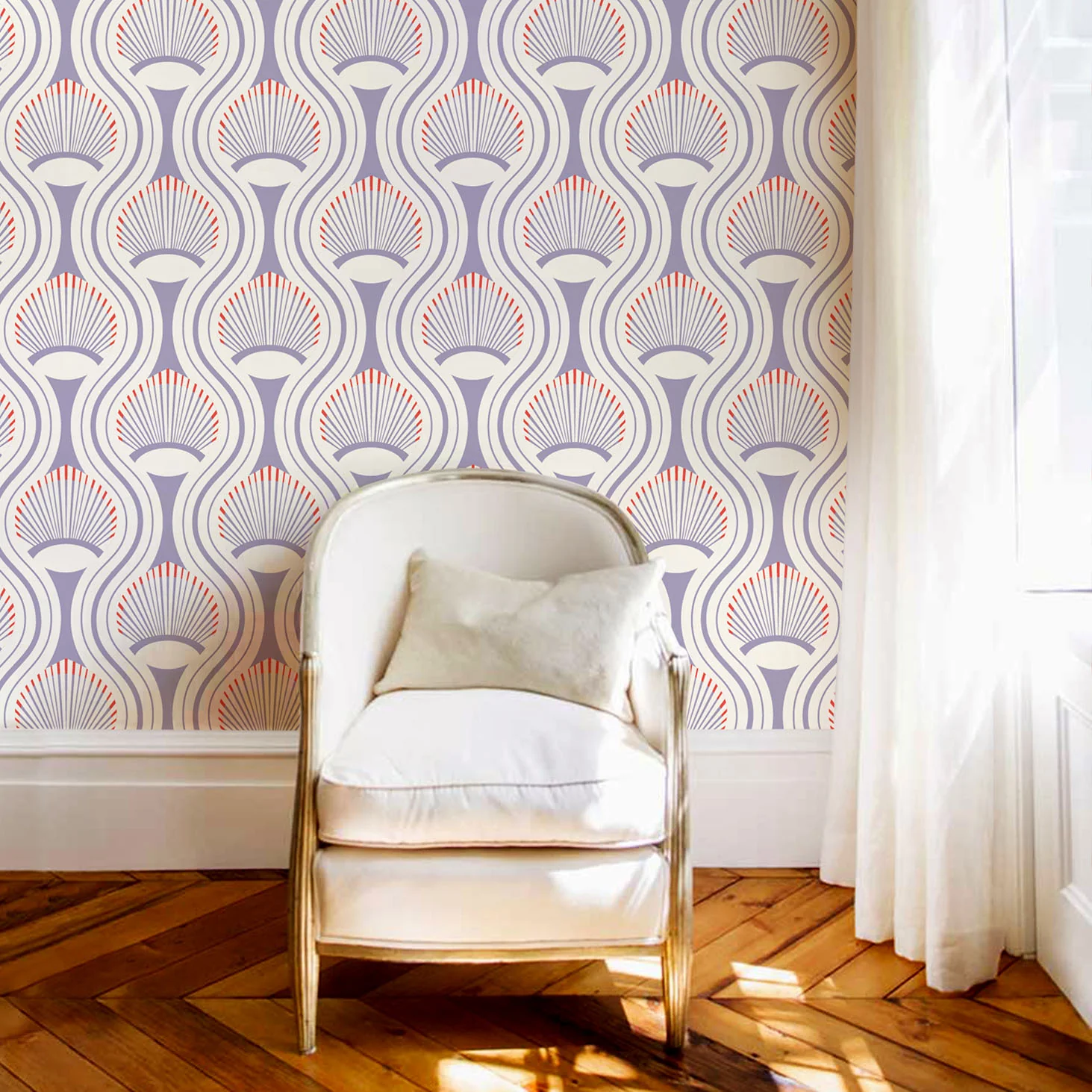 African Art Deco Shell Wallpaper - Purple - Image 2