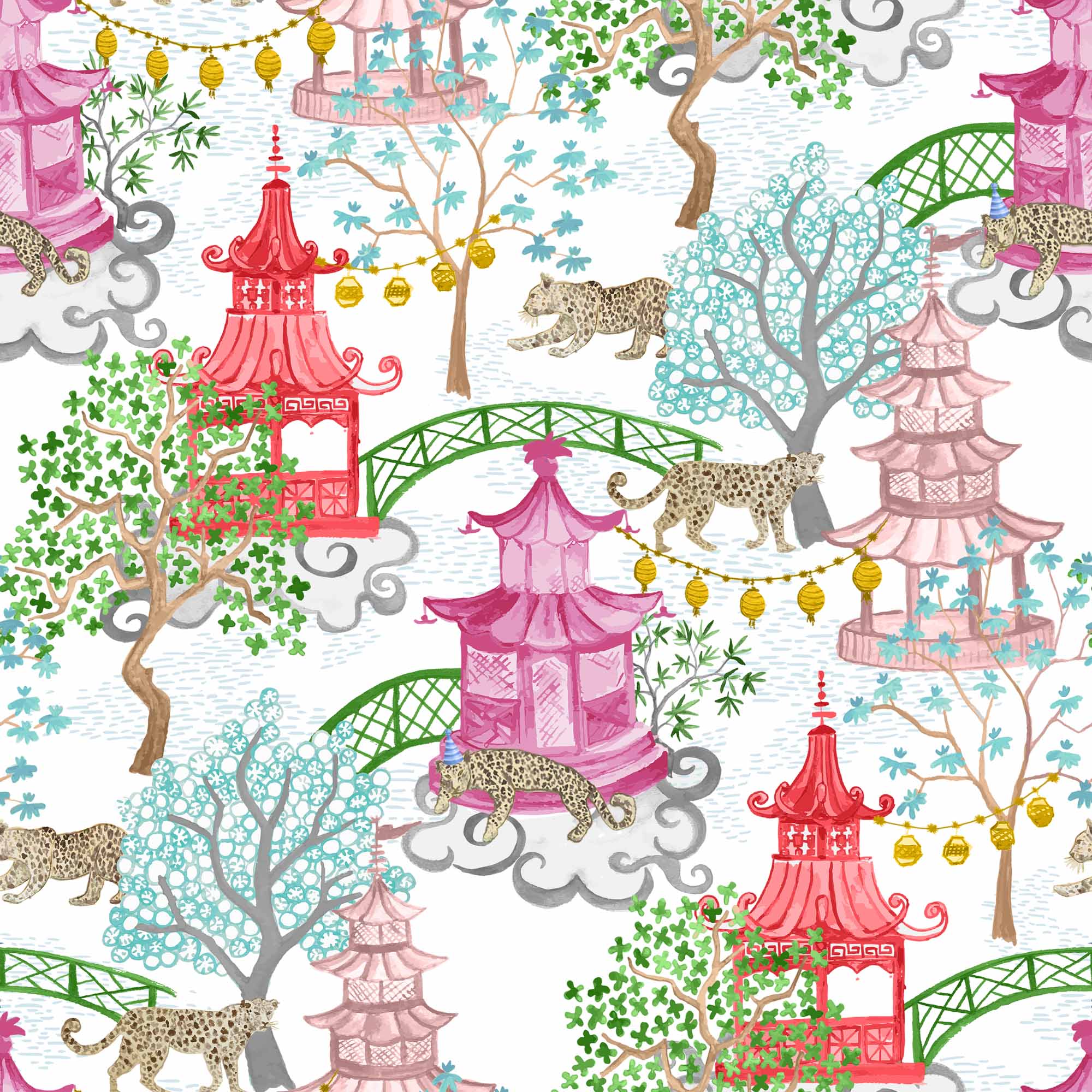 Anita Party Leopards in Pagoda Forest Fabric