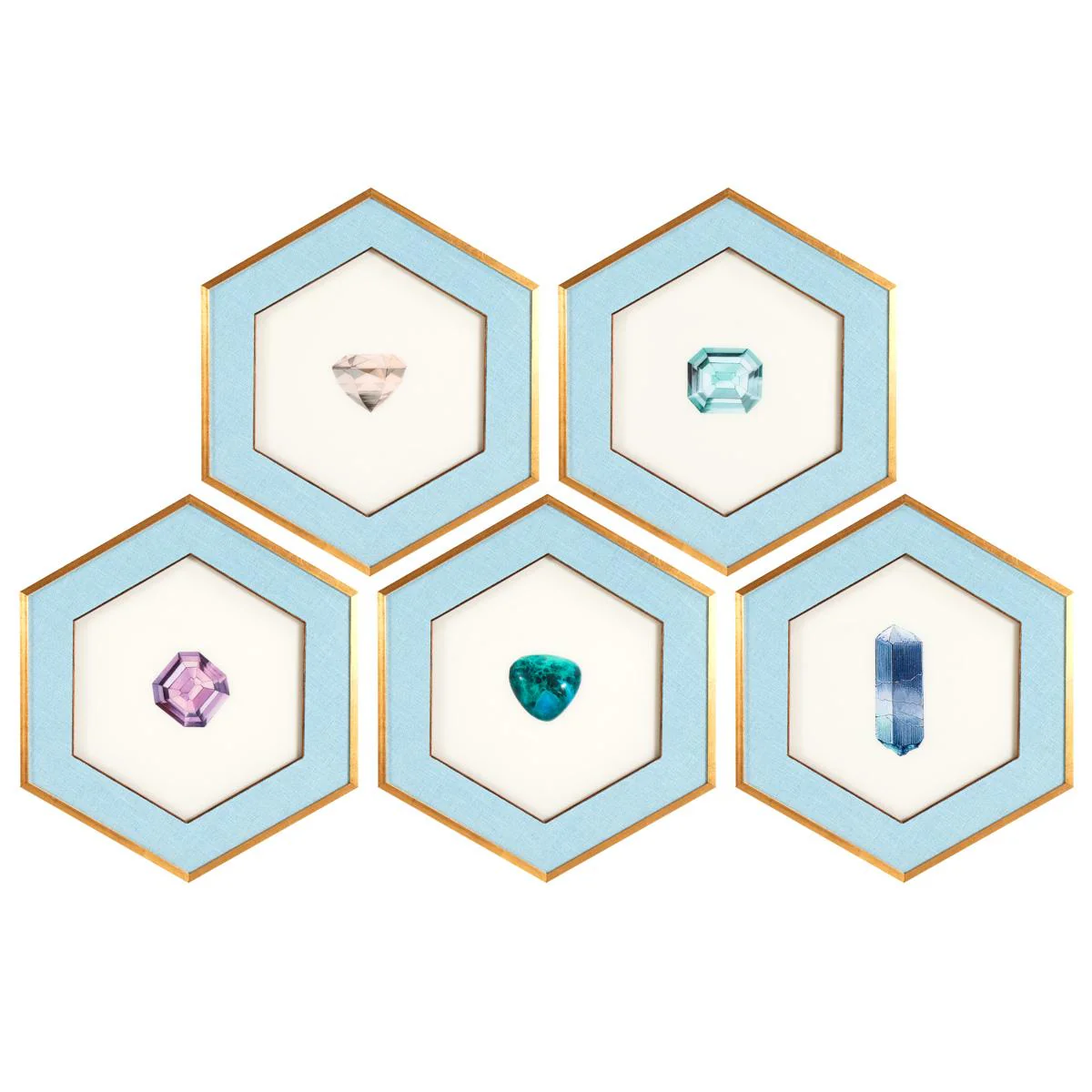 Aqua Gemstone Hexagon Art - Set of 5