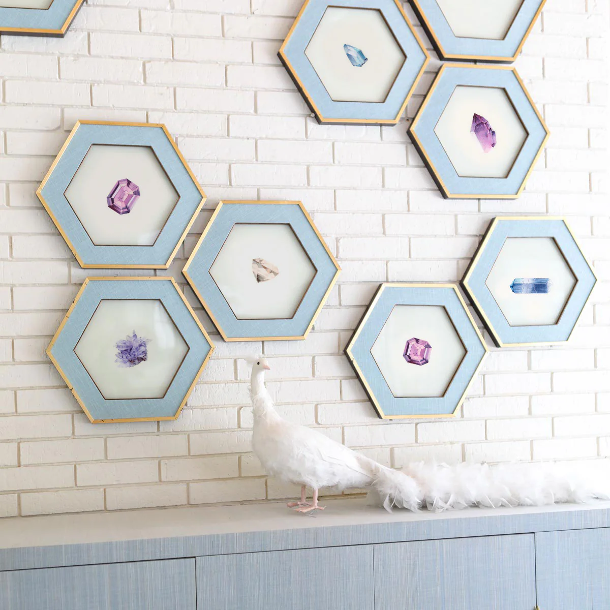 Aqua Gemstone Hexagon Art - Set of 5 - Image 2