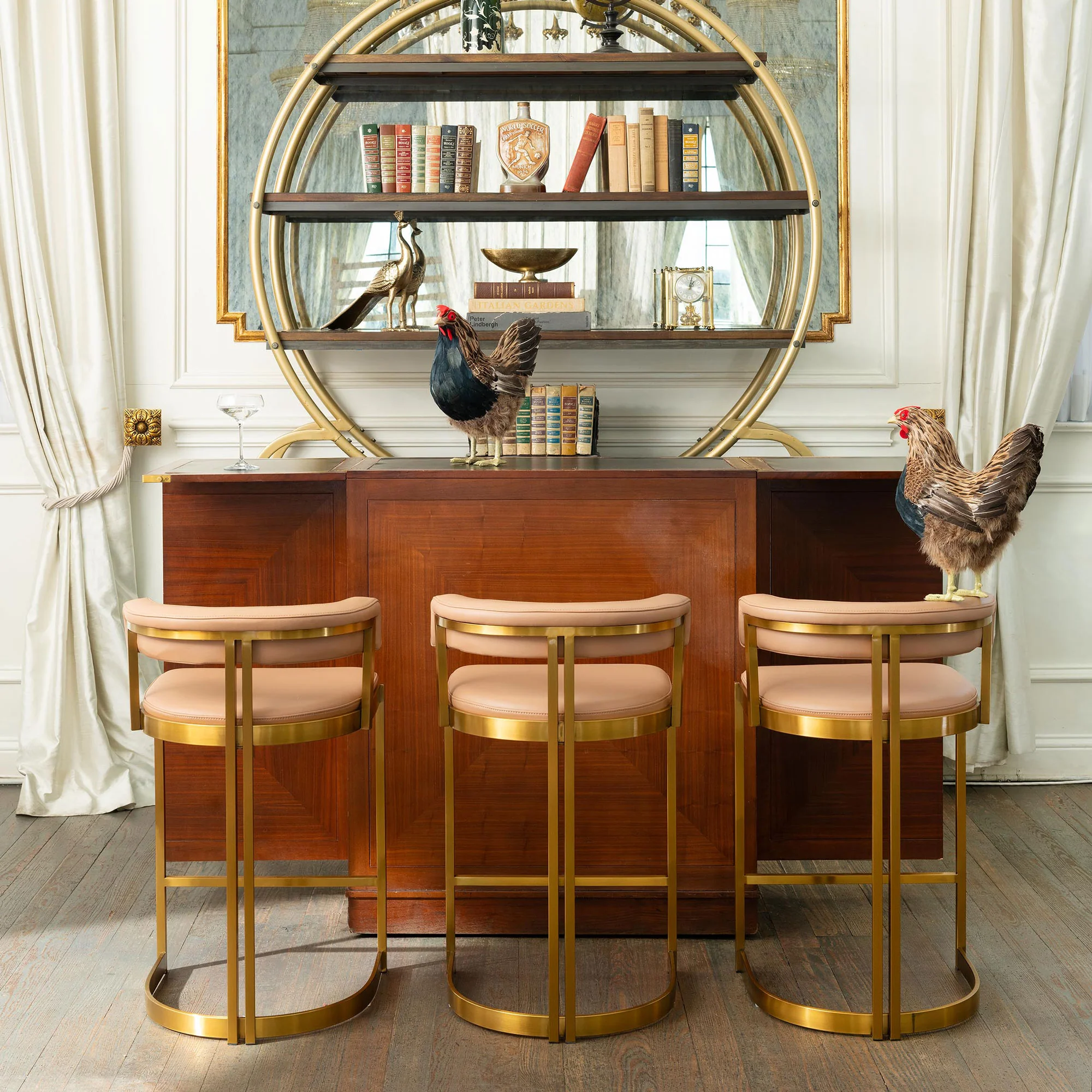 Ballantine Counter Stool in Tan Leather Brass - Image 2