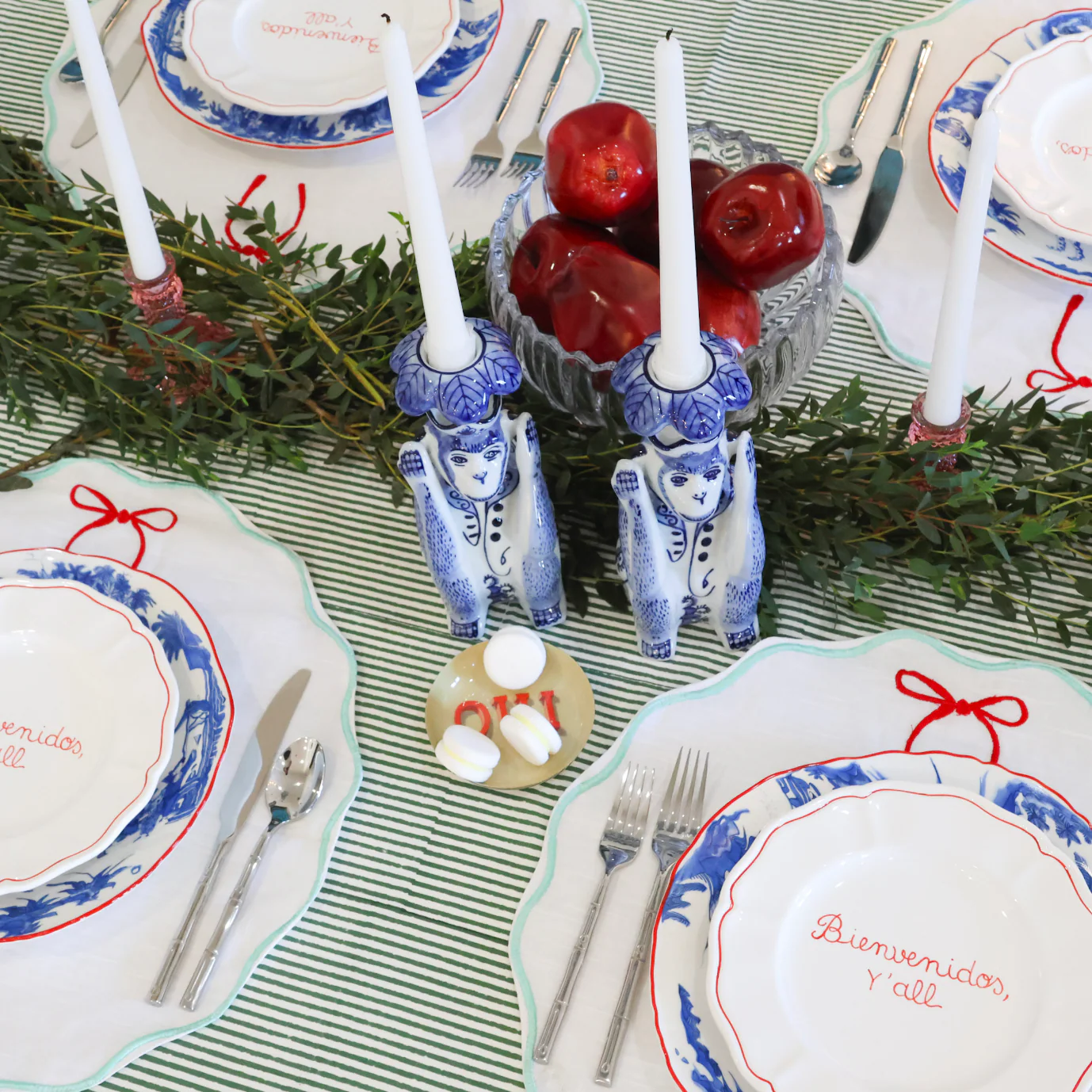 Blue Chinoiserie Monkey Candlestick Set - Image 2