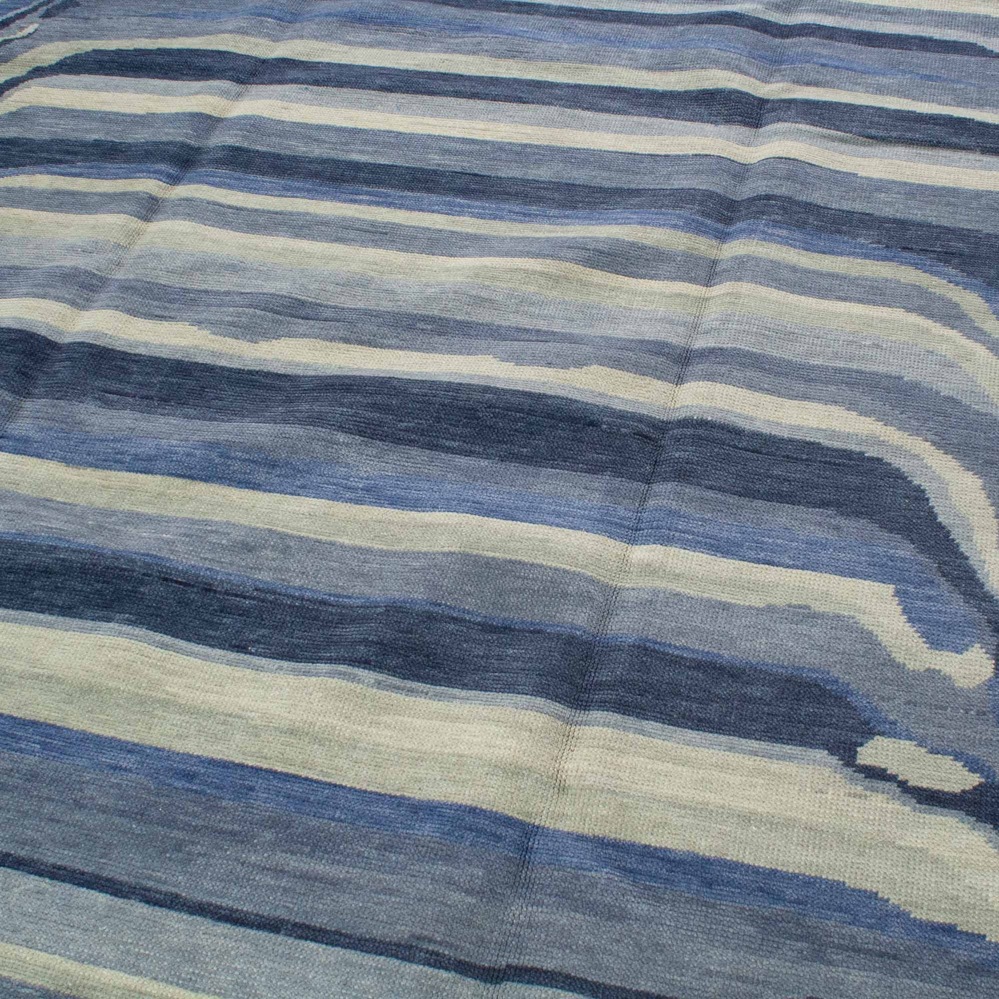 Blue Ombre Paint Mix Turkish Knot Rug - Image 3