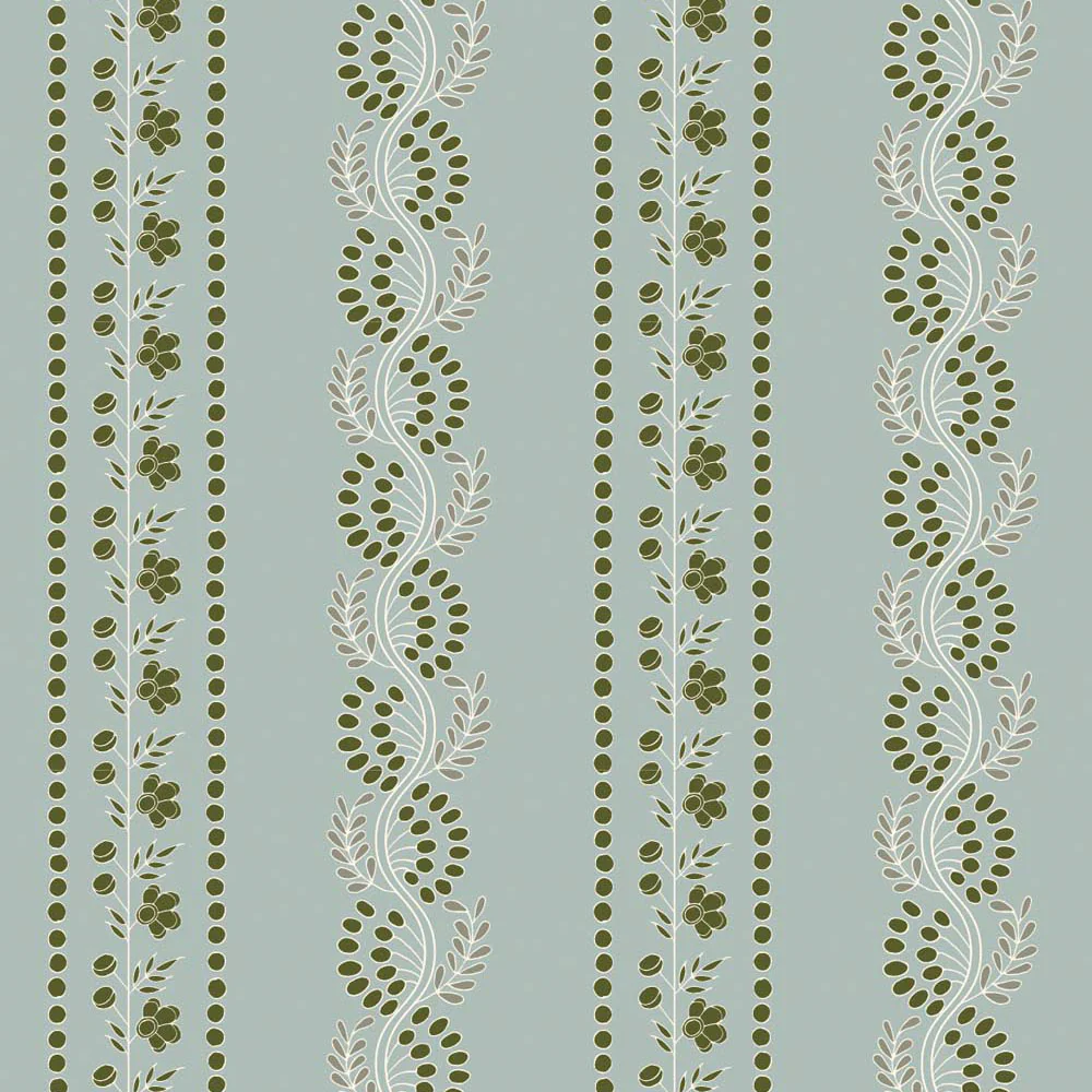 Botanic Stripe Wallpaper - Ash Blue