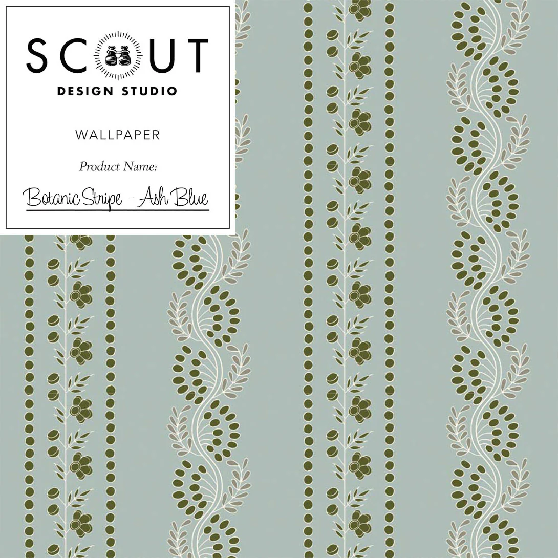 Botanic Stripe Wallpaper in Ash Blue Sample