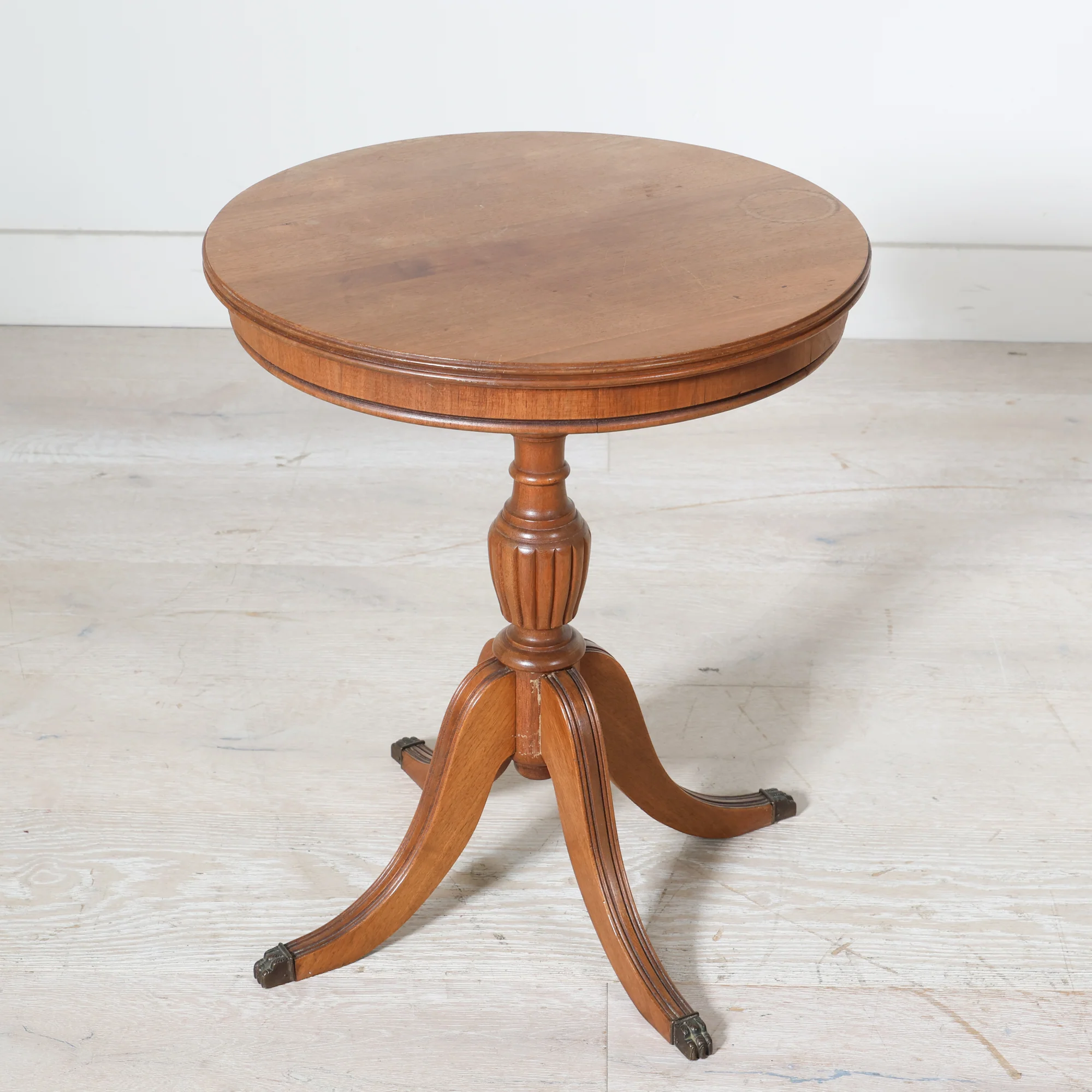 Brass Claw Foot Round Wooden Pedestal Table - Image 3