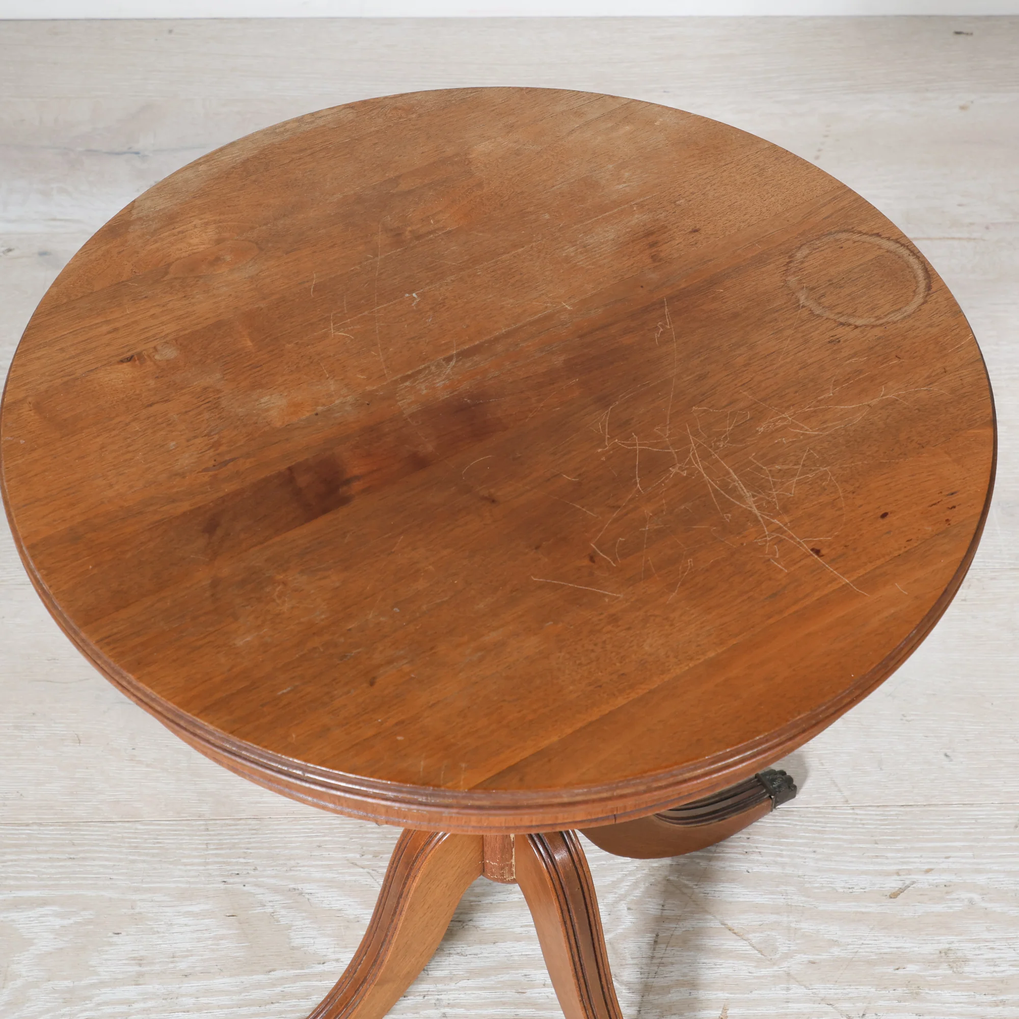 Brass Claw Foot Round Wooden Pedestal Table - Image 4