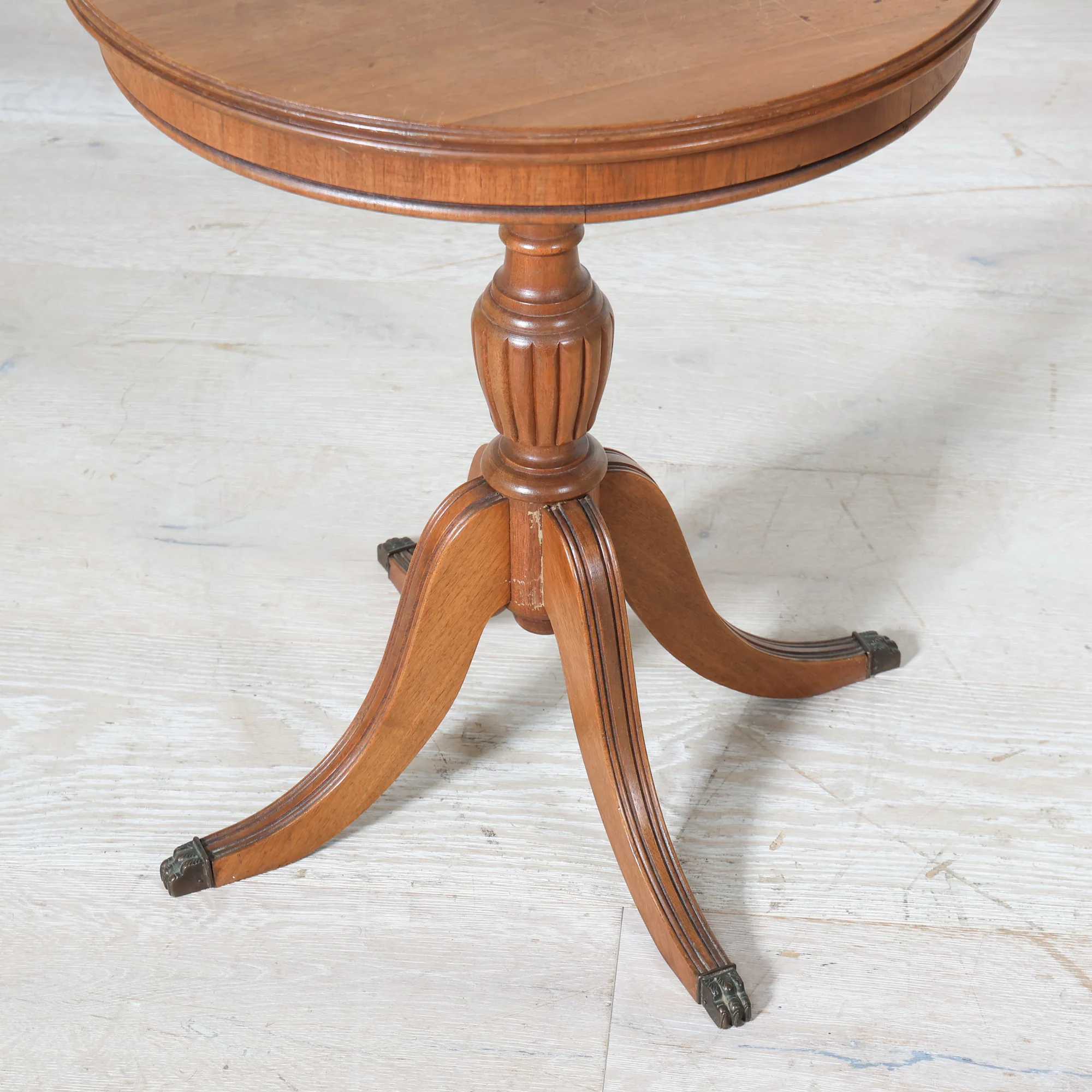 Brass Claw Foot Round Wooden Pedestal Table - Image 5