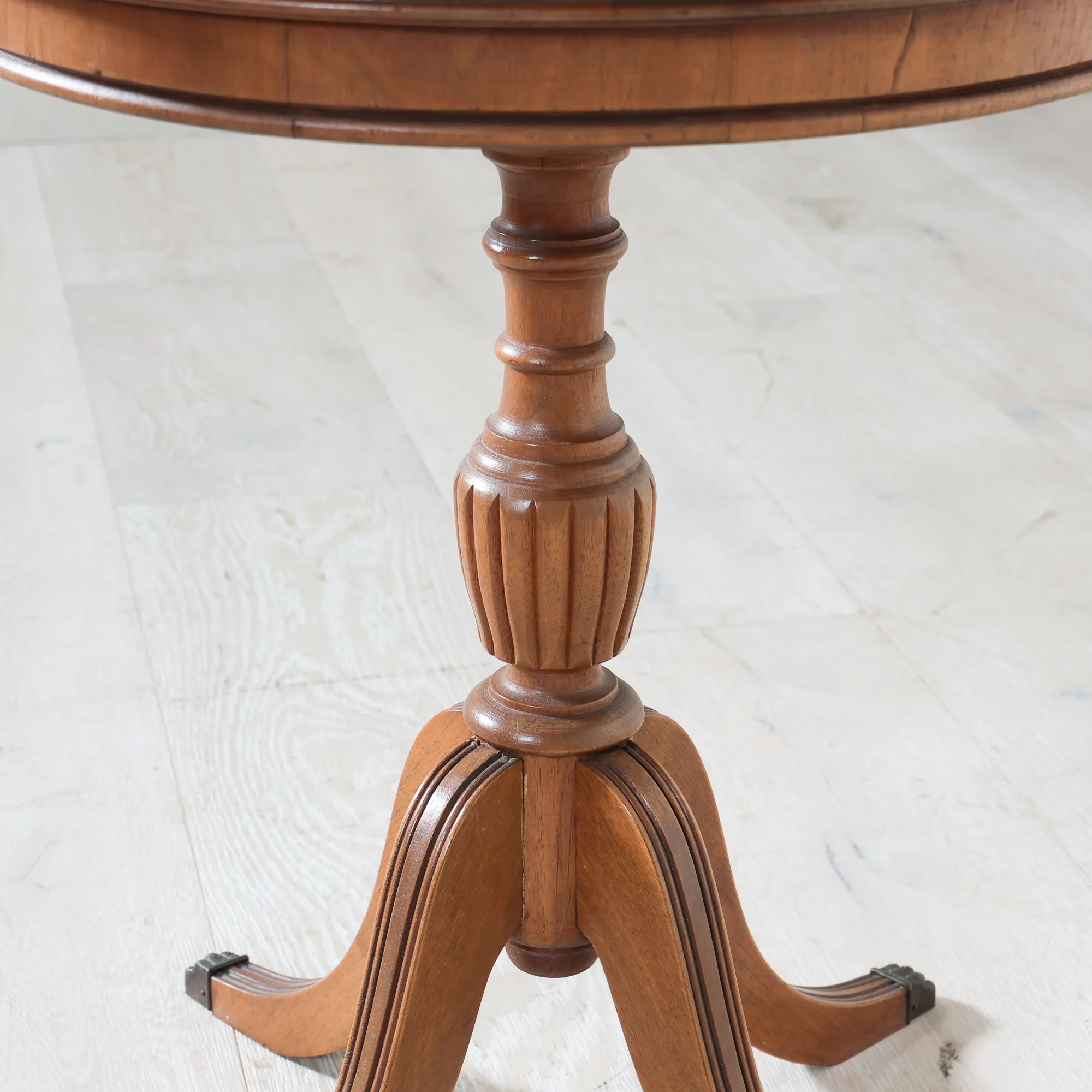 Brass Claw Foot Round Wooden Pedestal Table - Image 6
