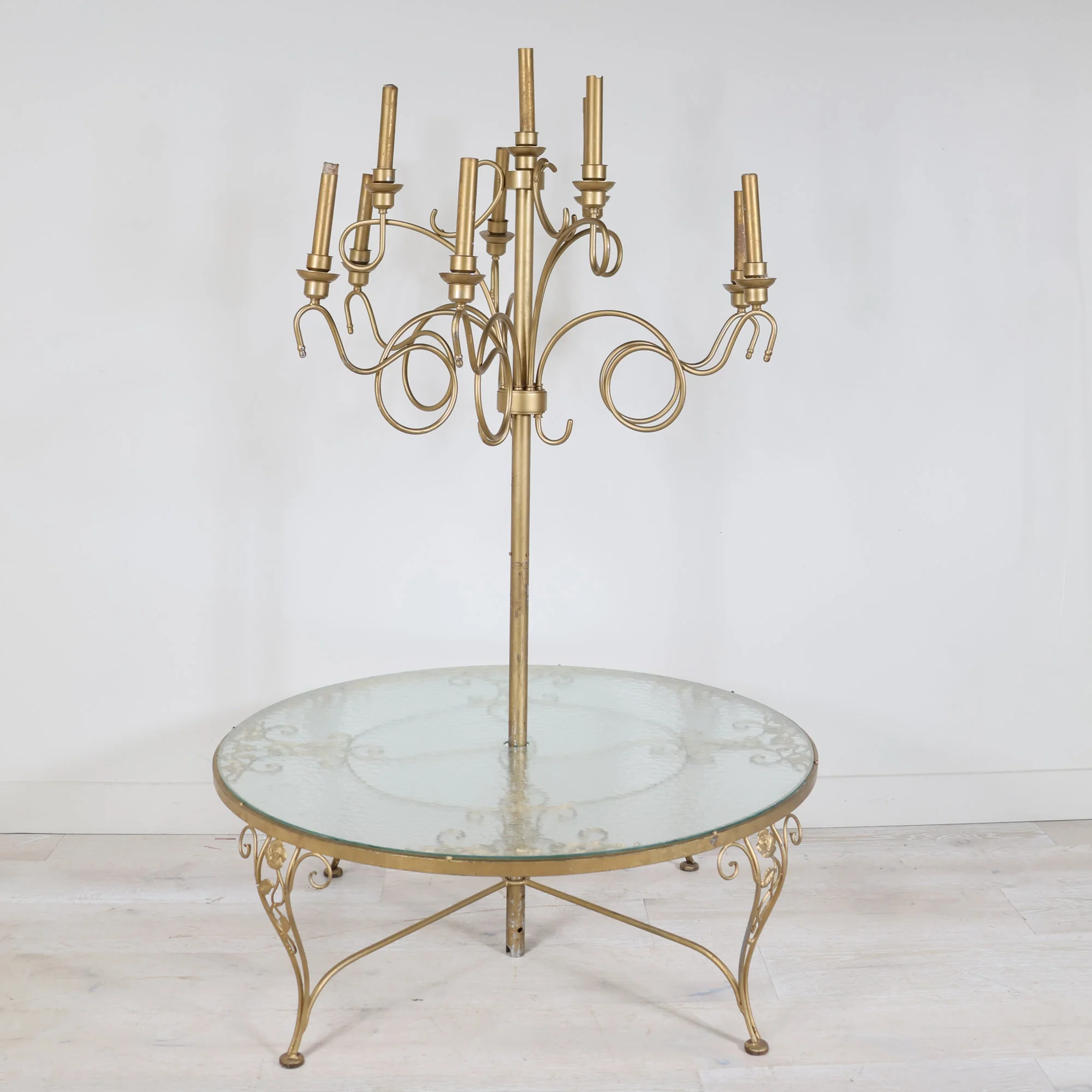 Brass Coffee Table with Glass Top and Candelabra Centerpiece - Image 2