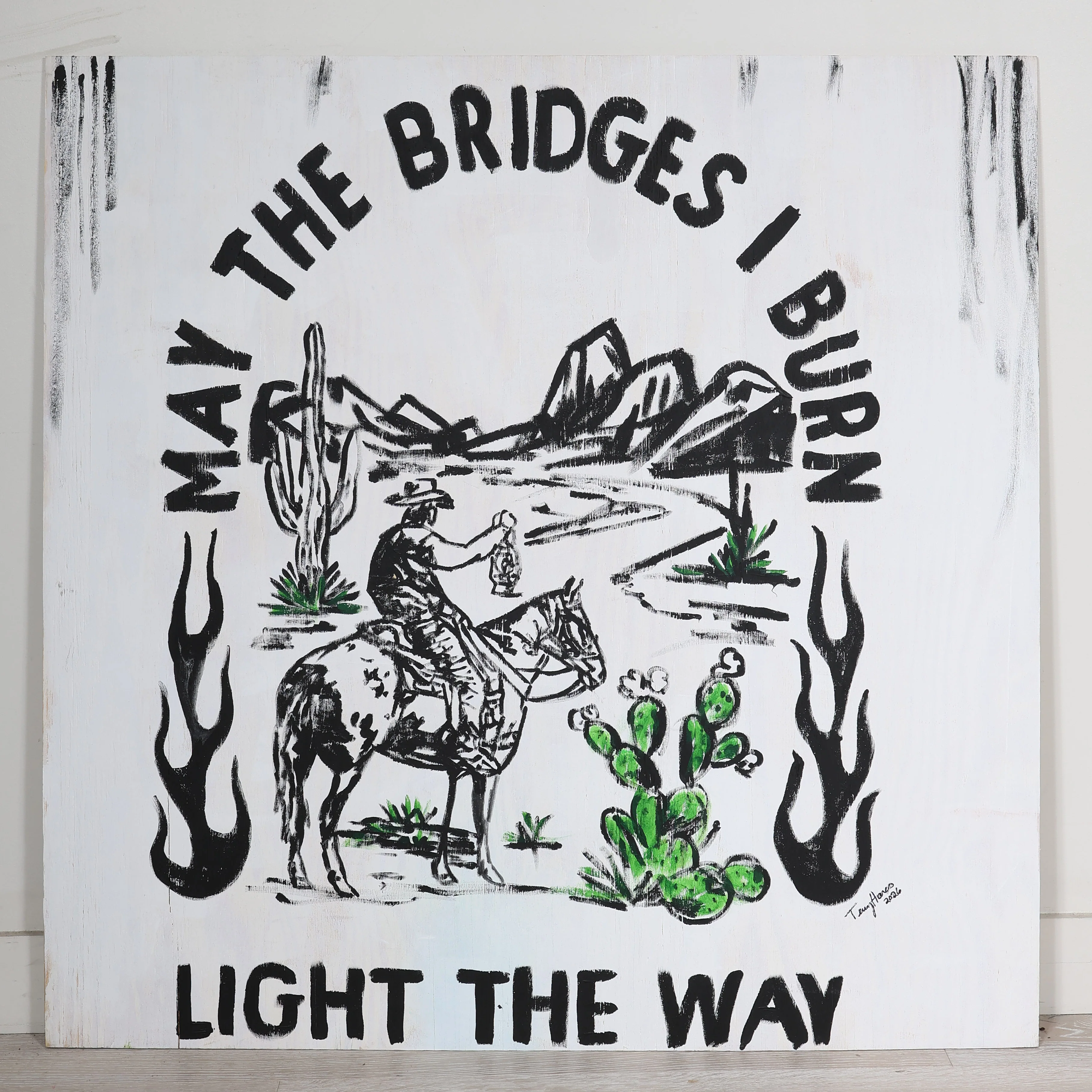Bridges Burn Painting on Wood by Terry Hares - Image 2