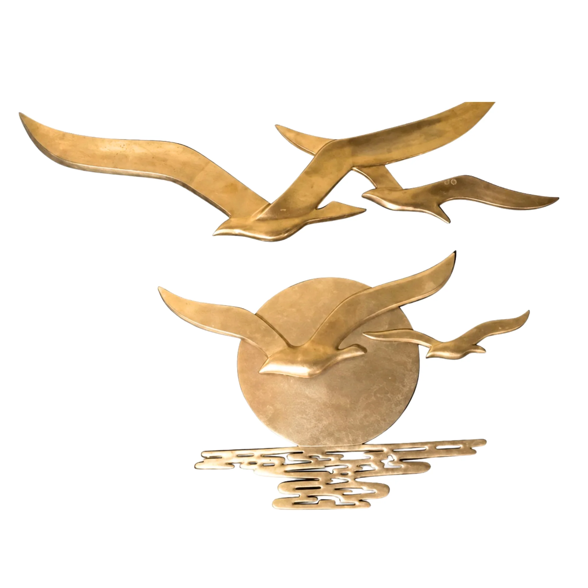 Vintage MCM Sea gulls In Flight Brass Wall Hangings