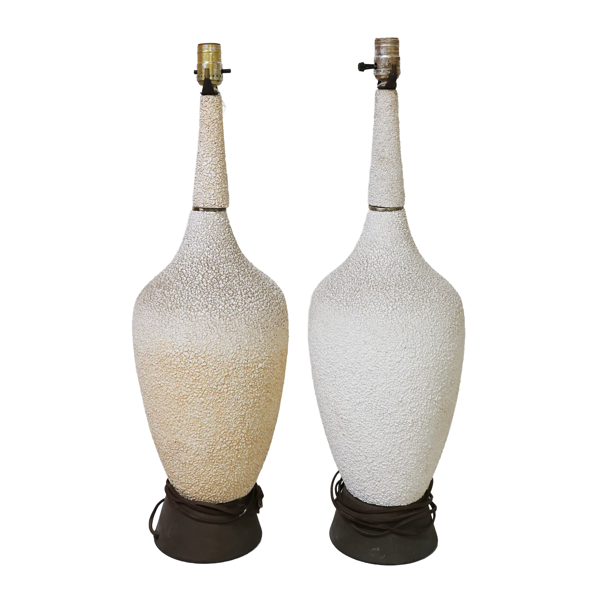 Pair of Ivory Plaster and Brass Lamp Bases