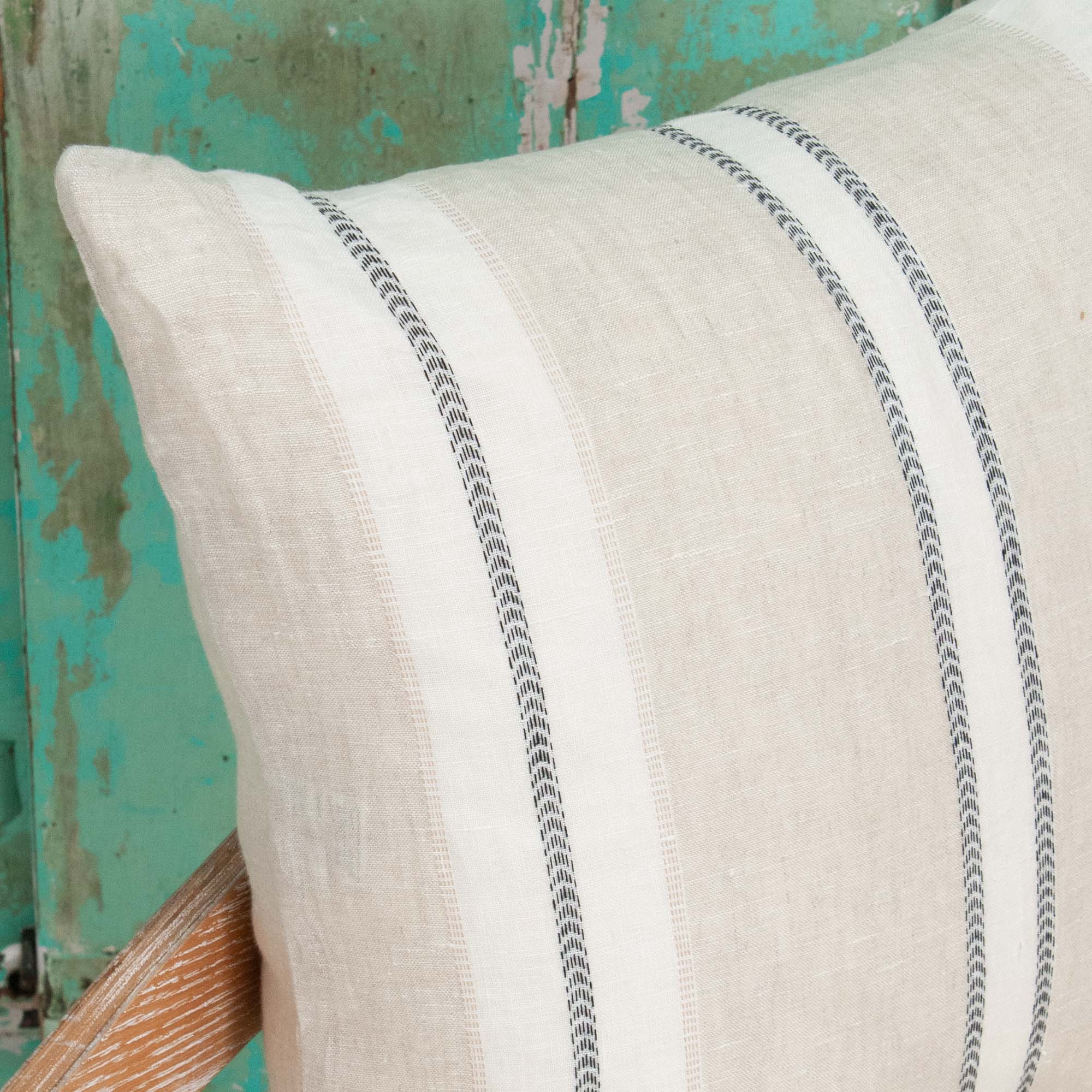 Dobby Natural & Black Stripe Linen Pillow - Image 5