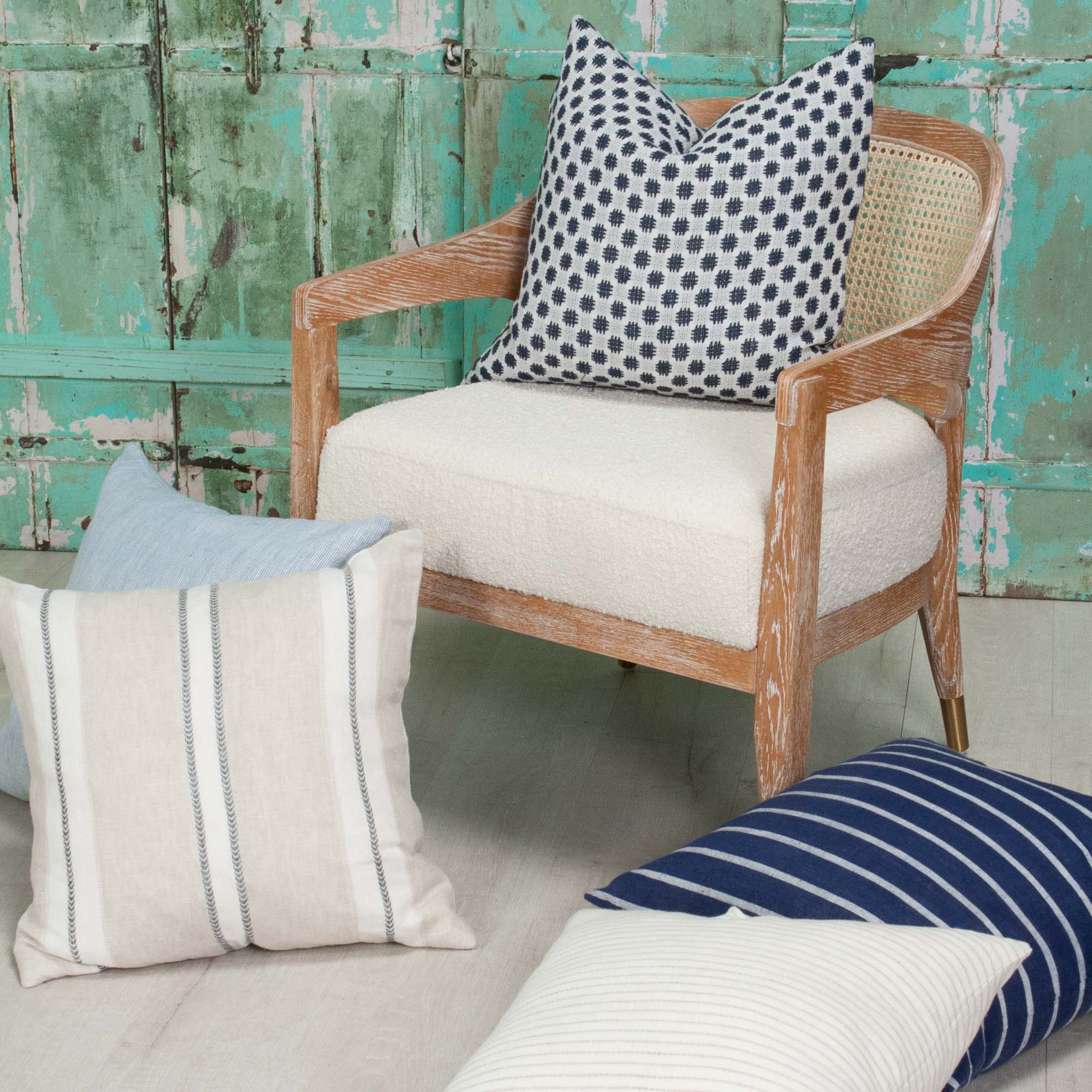 Dobby Navy & White Stripe Linen Pillow - Image 3