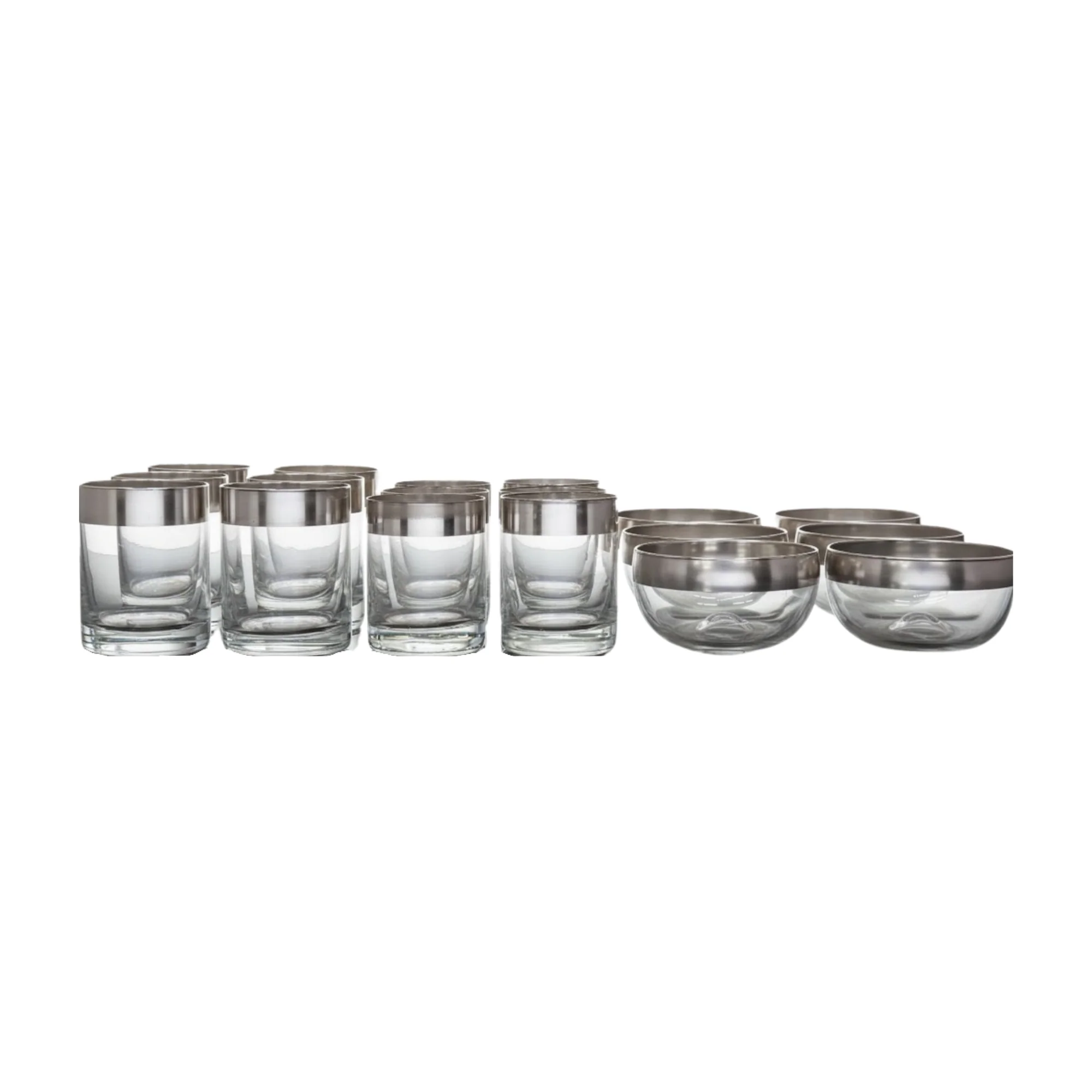Dorothy Thorpe Style Mid-Century Silver Rimmed Glass Tableware