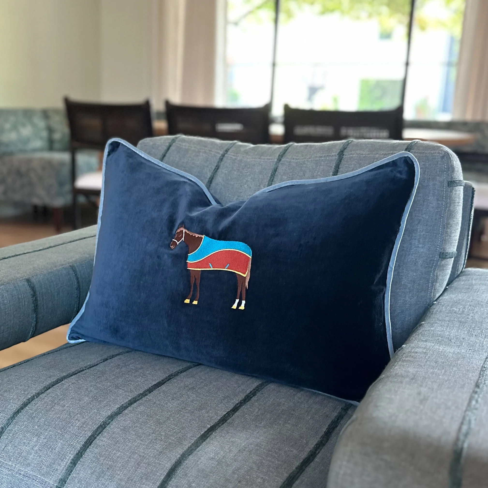 Equestrian Blue Pillow Cover - Image 2