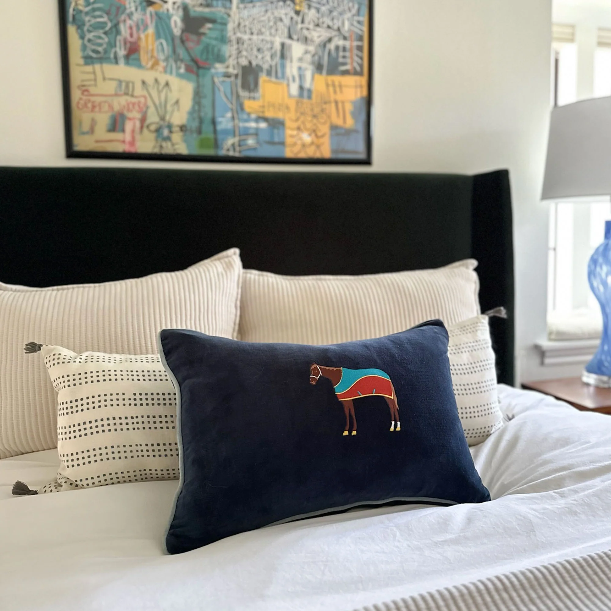 Equestrian Blue Pillow Cover - Image 3