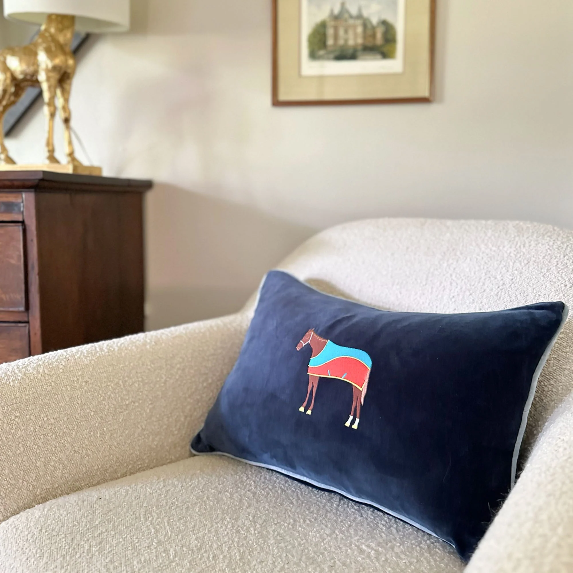 Equestrian Blue Pillow Cover - Image 4