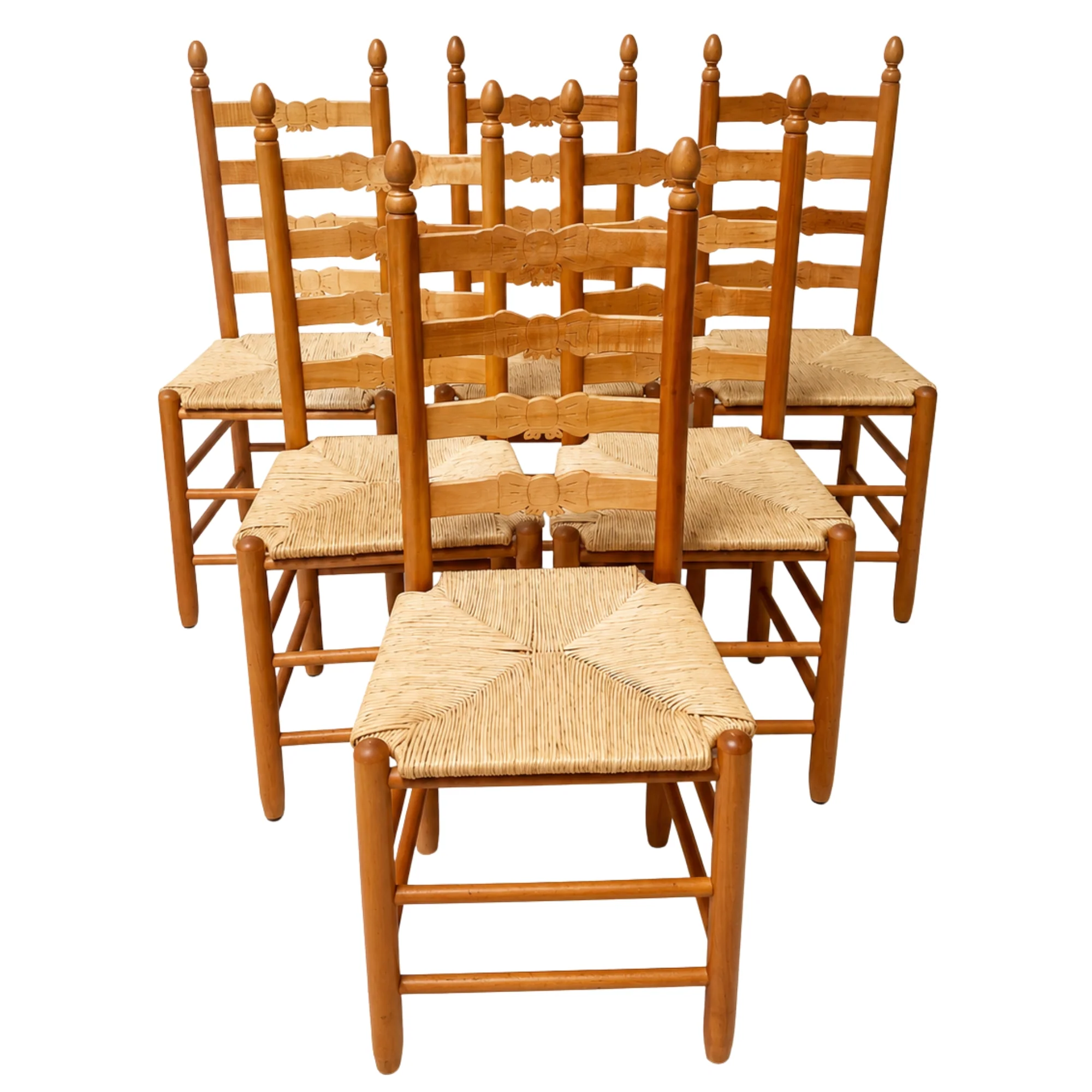 Set of 6 Vintage Ladder Back Dining Chairs with Bow Detail