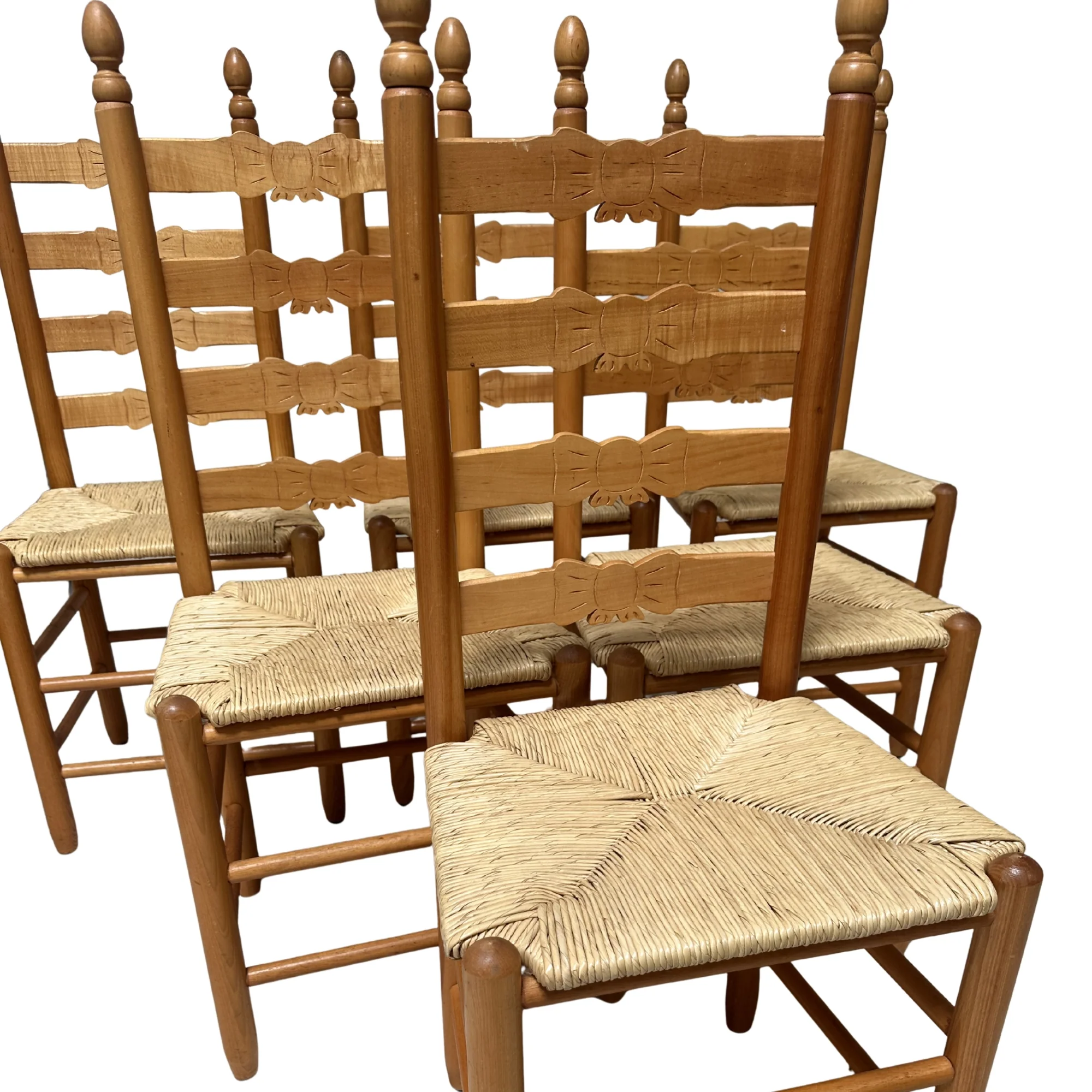 Set of 6 Vintage Ladder Back Dining Chairs with Bow Detail - Image 2