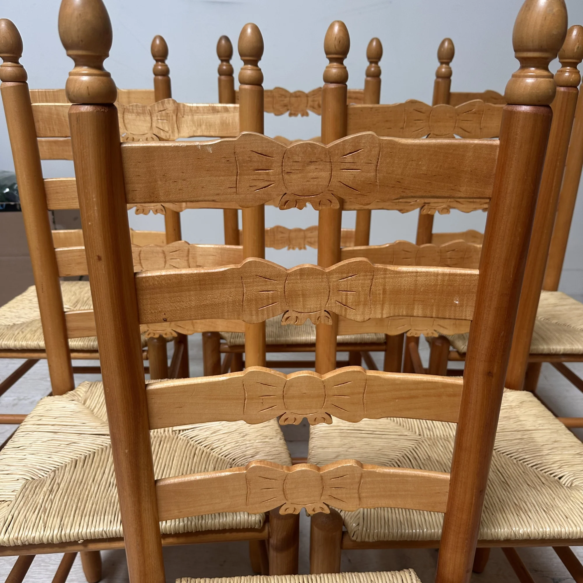 Set of 6 Vintage Ladder Back Dining Chairs with Bow Detail - Image 3
