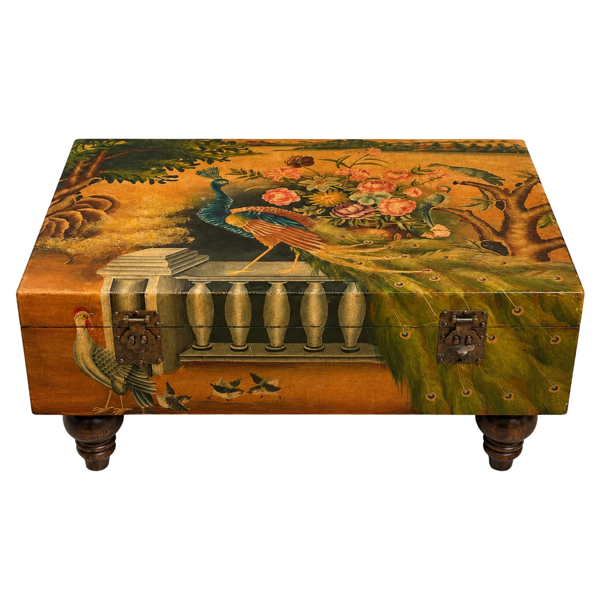 Peacock Motif Carved Coffee Table