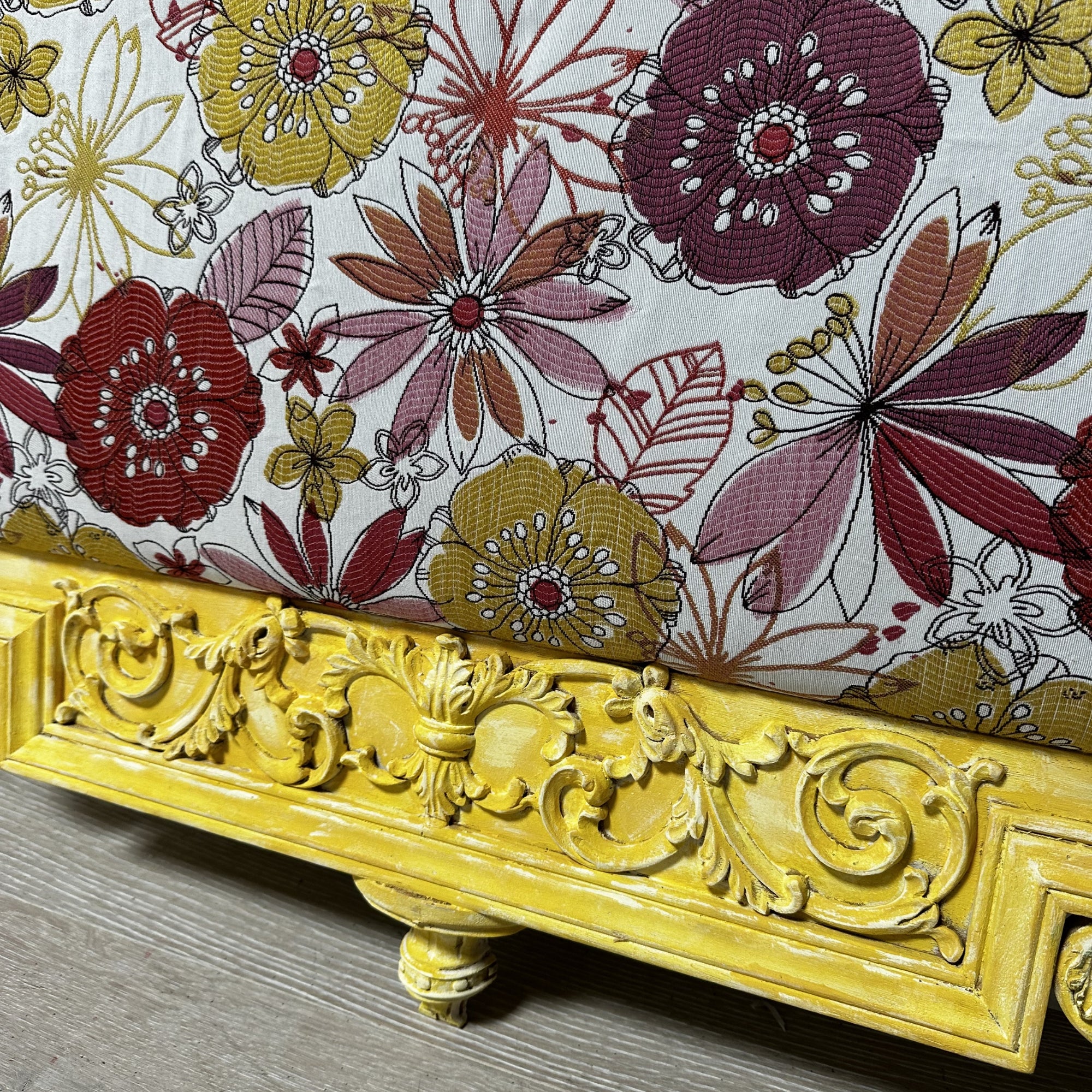 Yellow Antique Frame with Floral Upholstery - Image 2