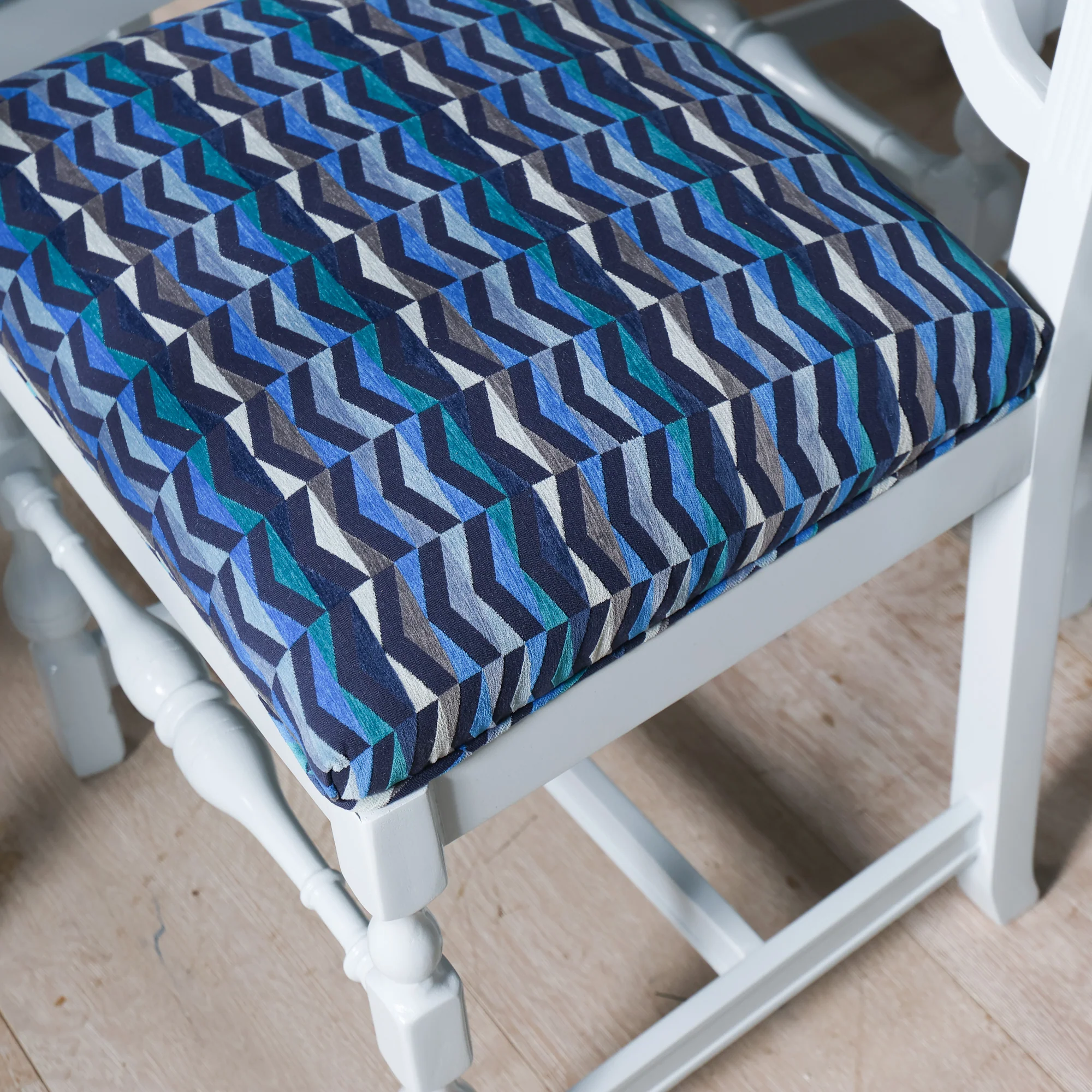 Set of 10 of Floral Carved Dining Chairs in Gulfstream Blue - Image 6
