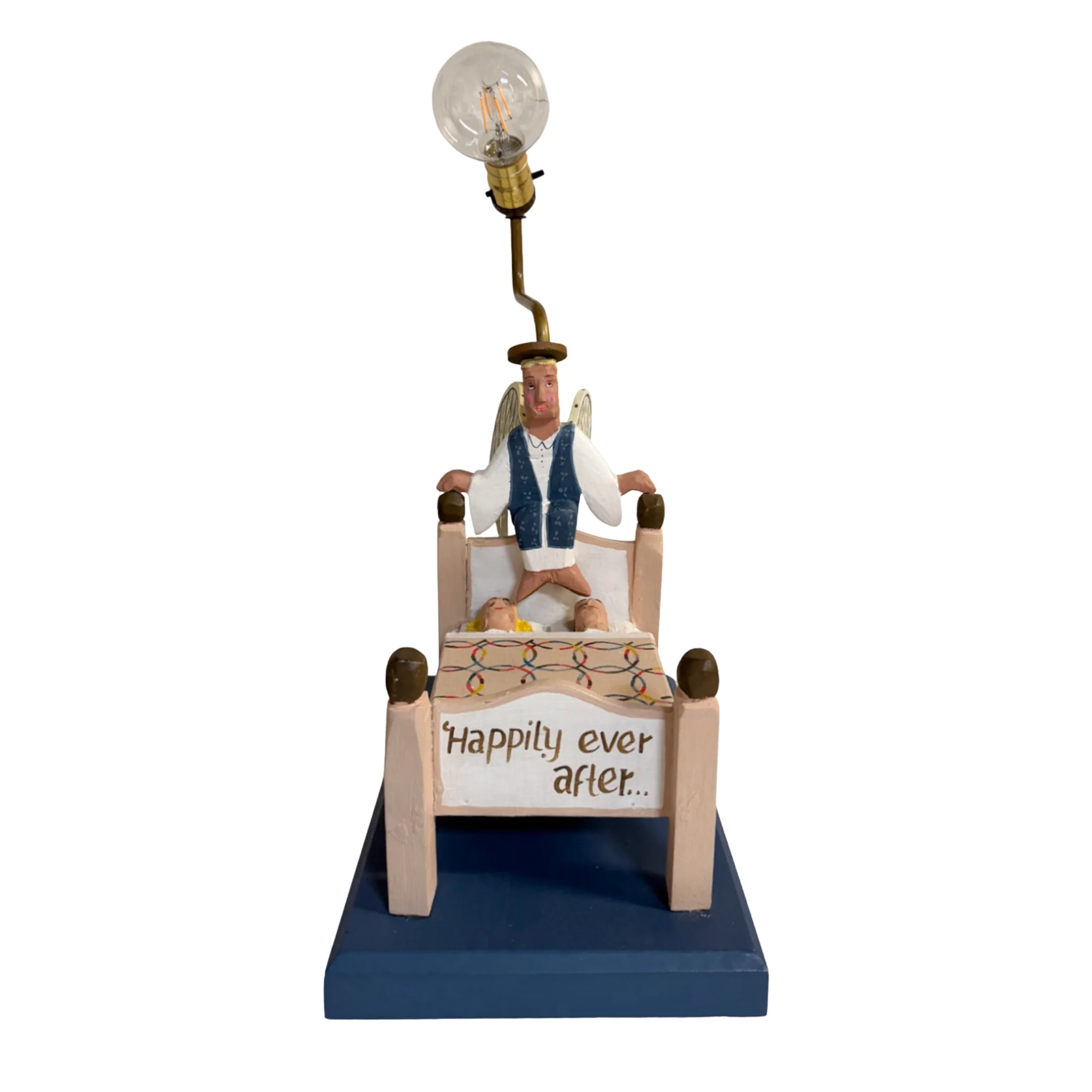 Hand-Carved Vintage Folk Art Wedding Lamp