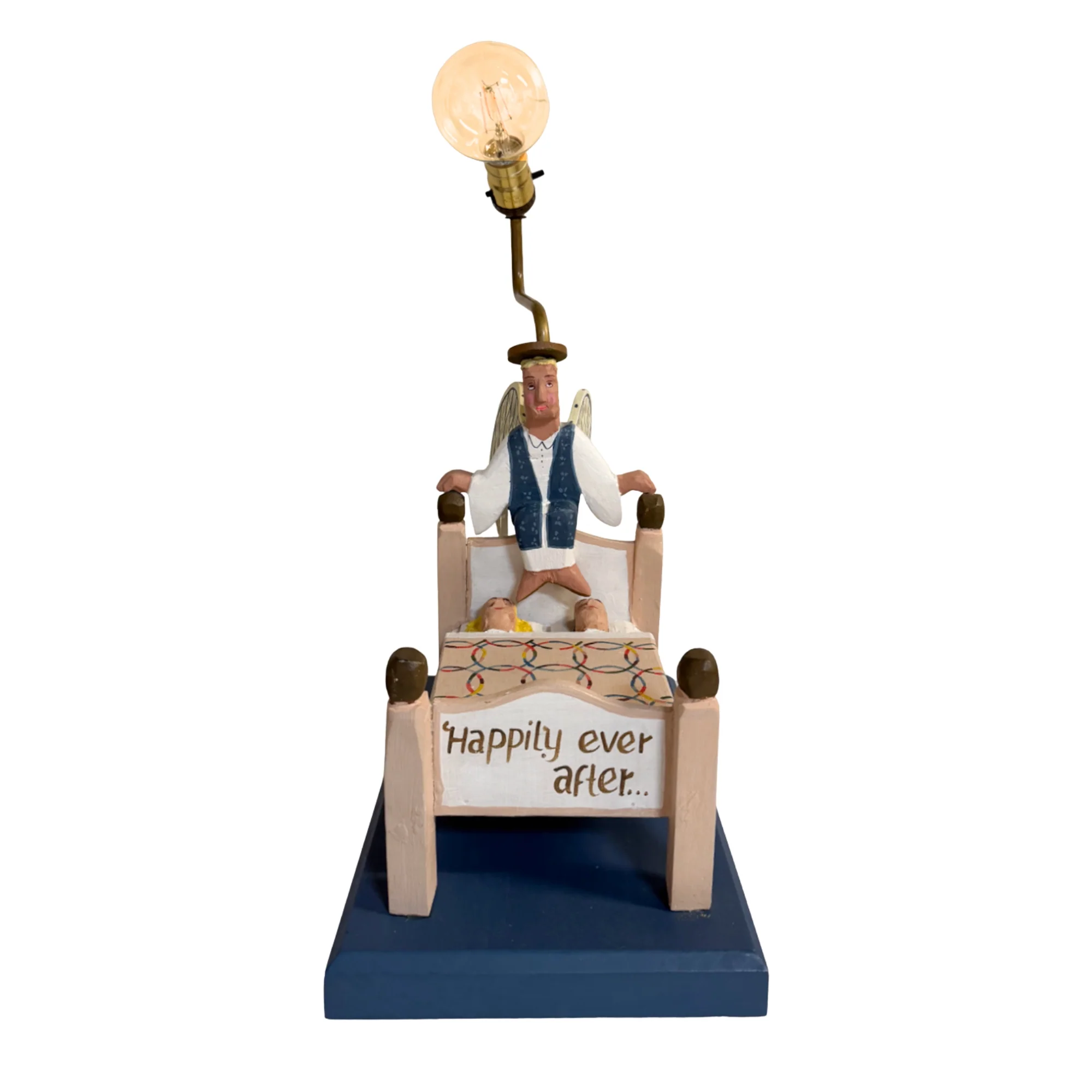 Hand-Carved Vintage Folk Art Wedding Lamp - Image 2