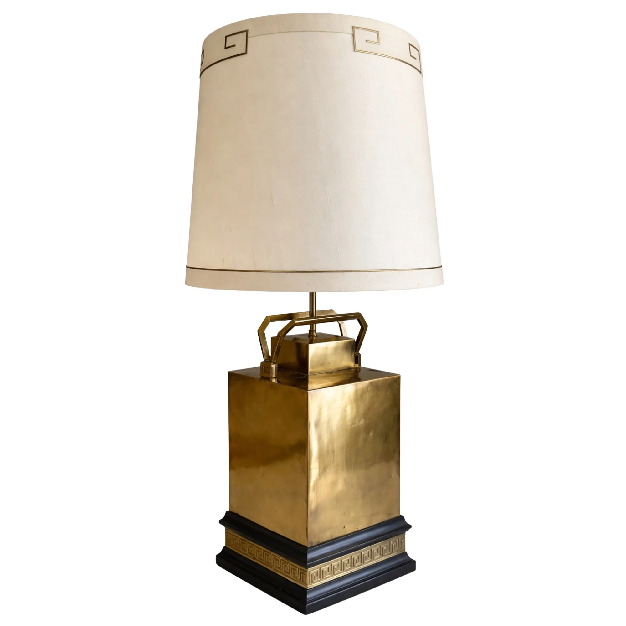 Monumental Neoclassical Brass Lamp with Greek Key Detailing circa 1970s
