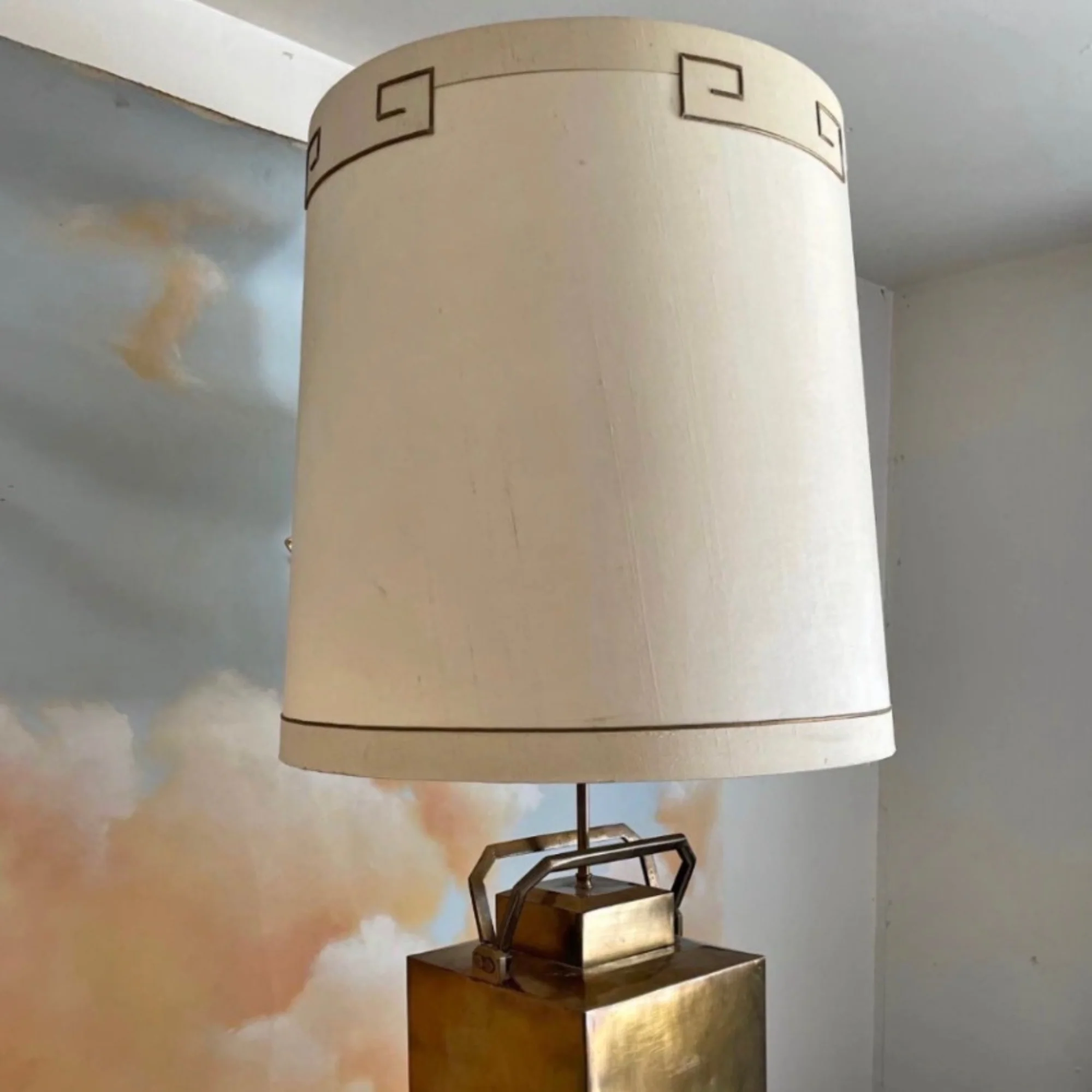 Monumental Neoclassical Brass Lamp with Greek Key Detailing circa 1970s - Image 3