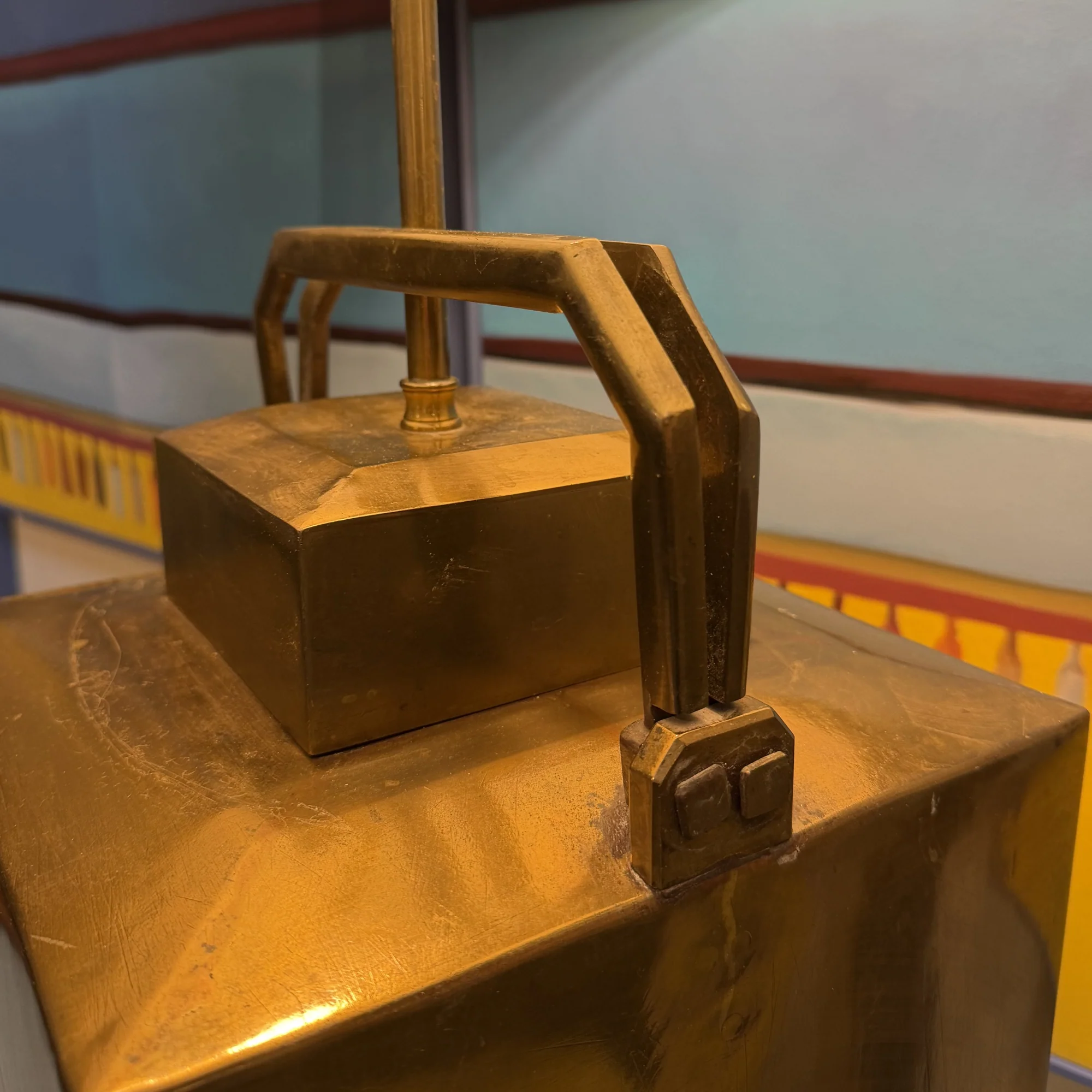 Monumental Neoclassical Brass Lamp with Greek Key Detailing circa 1970s - Image 4