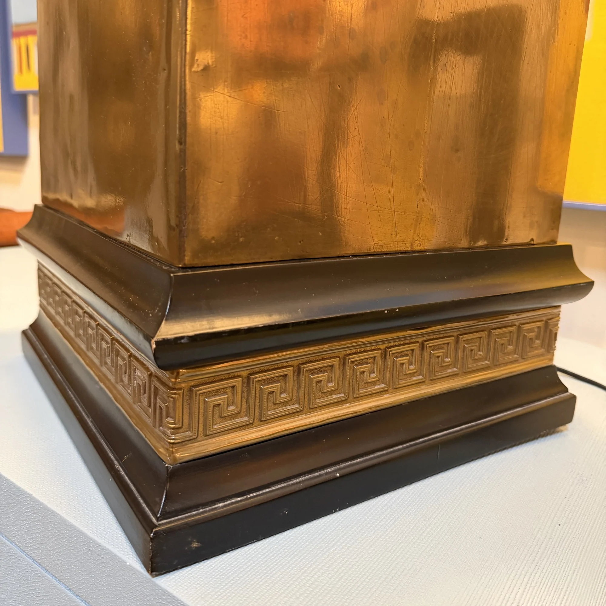 Monumental Neoclassical Brass Lamp with Greek Key Detailing circa 1970s - Image 5