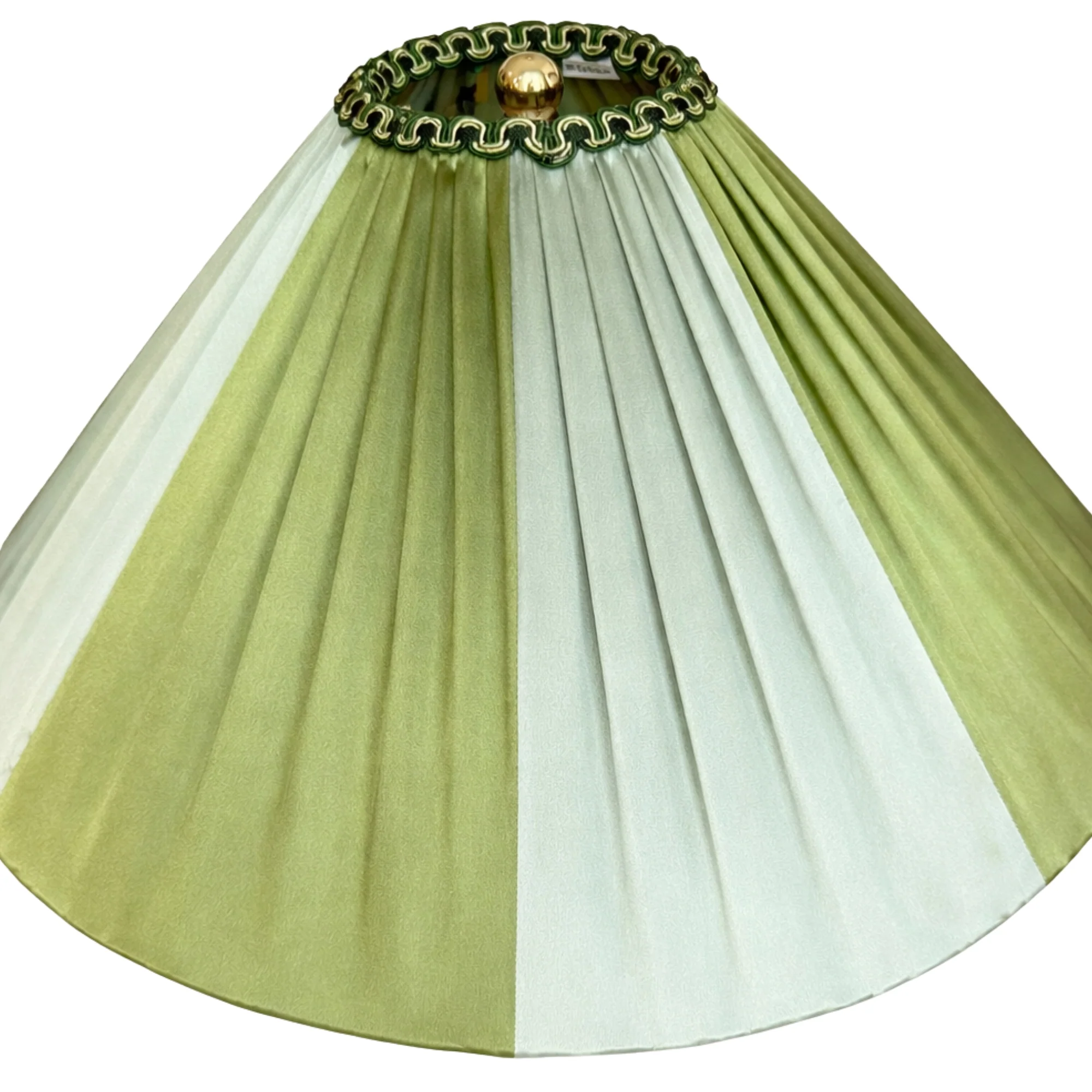 Pair of Gold Metal Embossed Lamps with The Stripy Olive & Pistachio Shades - Image 3