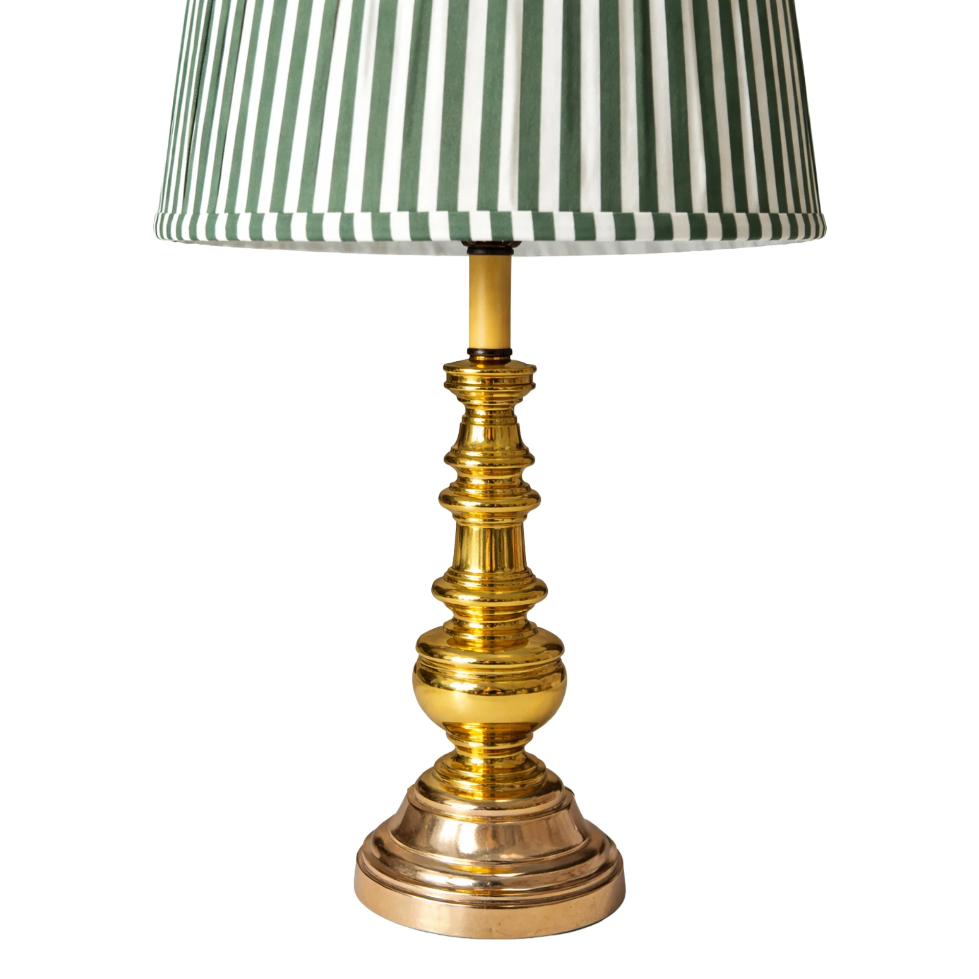 Pair of 1970s Brass Lamps by Stiffel with Green & White Striped Shades - Image 2