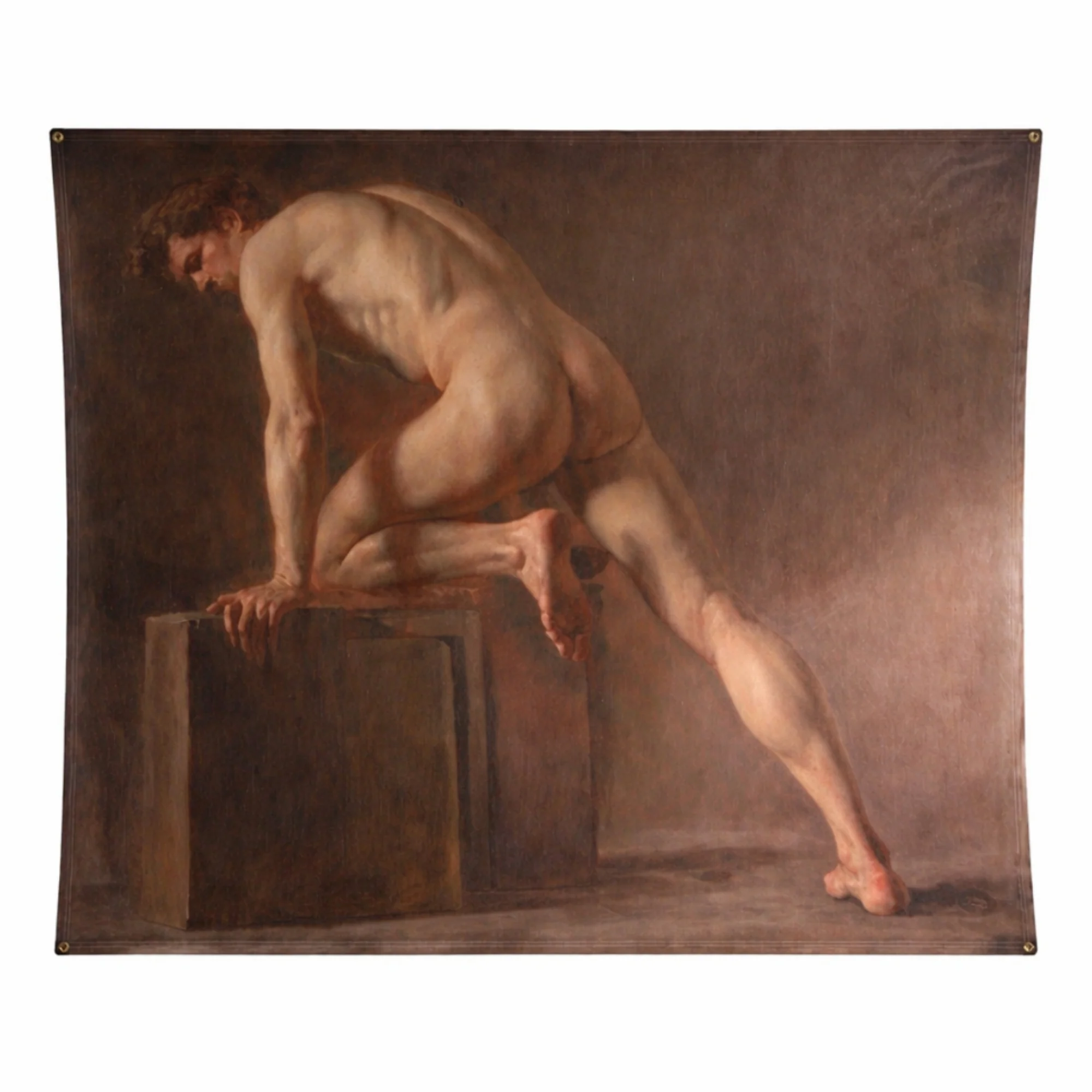 Study of a Male Nude - Large-Scale Textile Wall Hanging Mounted on Mesh Screen