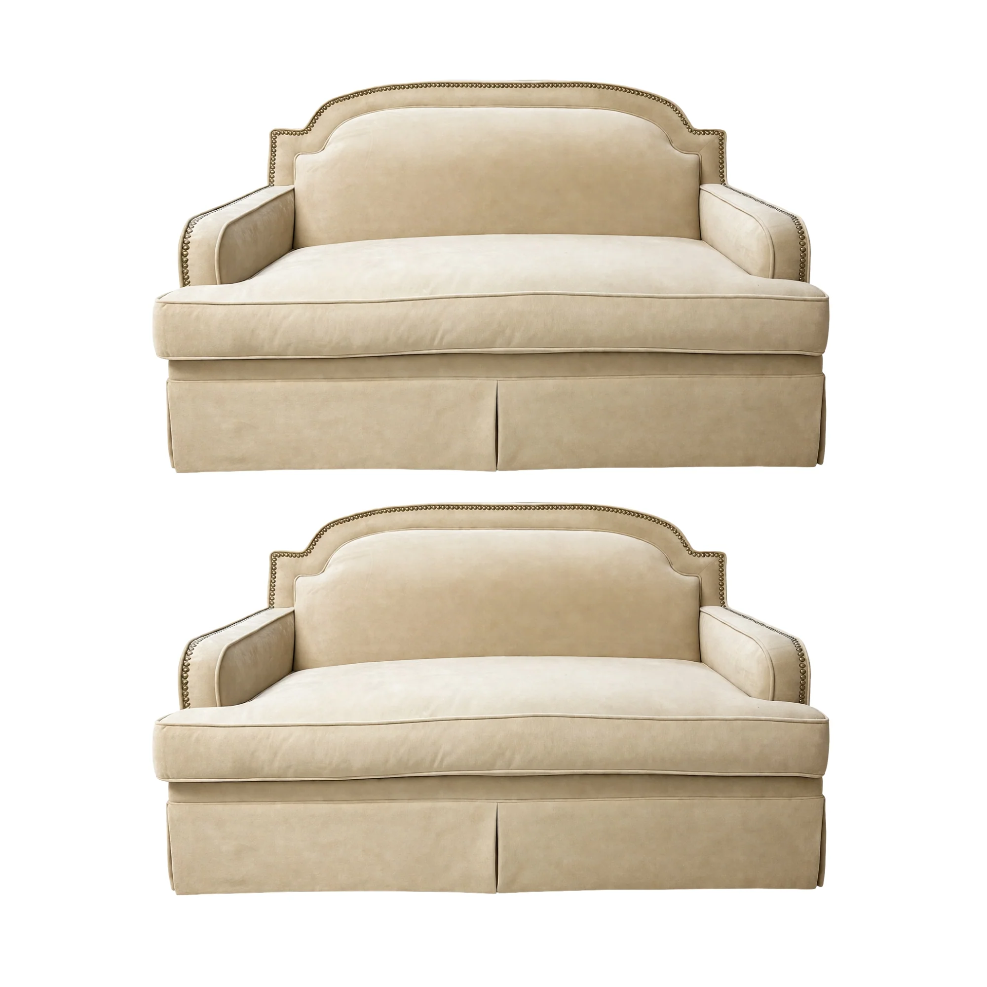 Pair of Vintage Cream Sofas with Nailhead Trim
