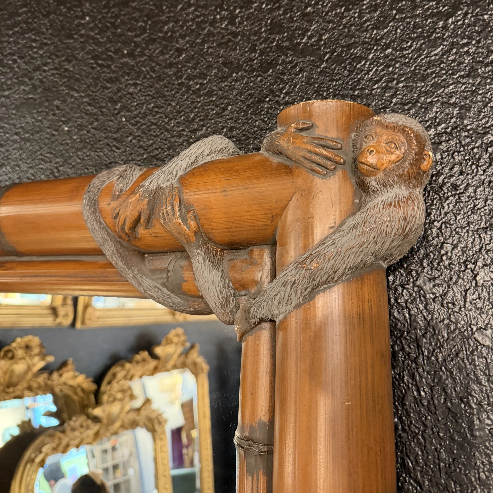 1980s Regency Style Cast Faux Bamboo Mirror Wrapped in Monkeys - Image 2