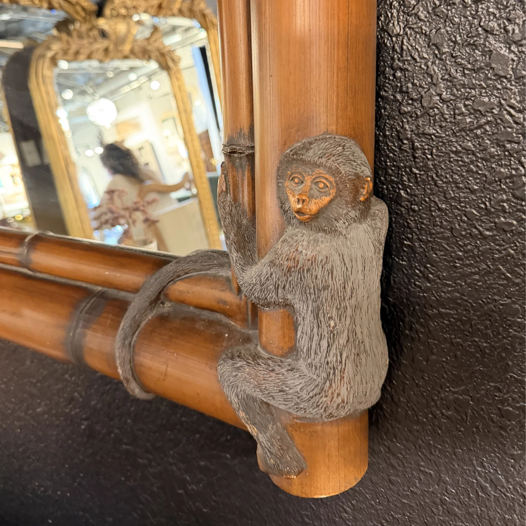 1980s Regency Style Cast Faux Bamboo Mirror Wrapped in Monkeys - Image 3