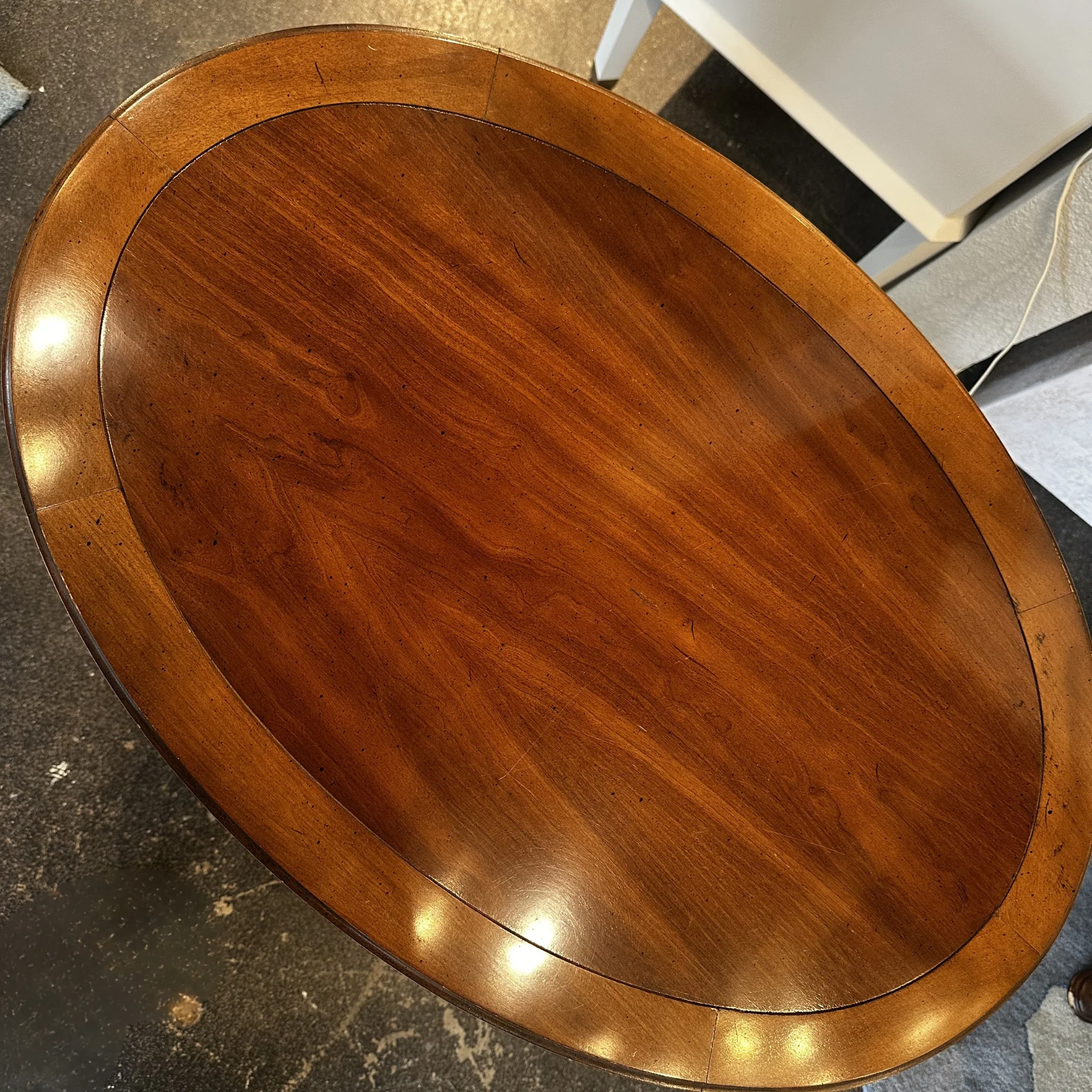 Pair of American Classical Three-Tier Oval Fruitwood Side Tables - Image 3