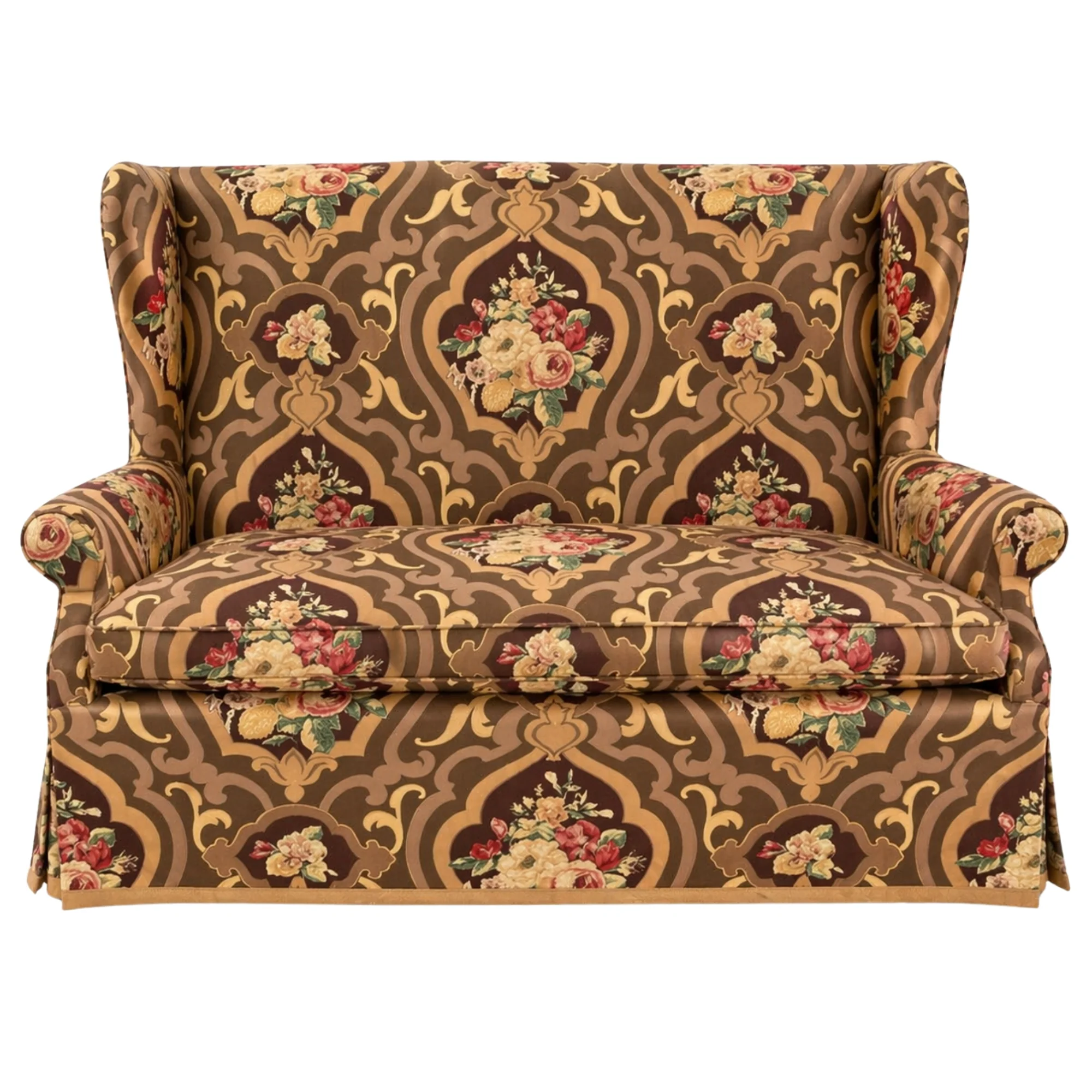 Vintage Wingback Settee with Skirt