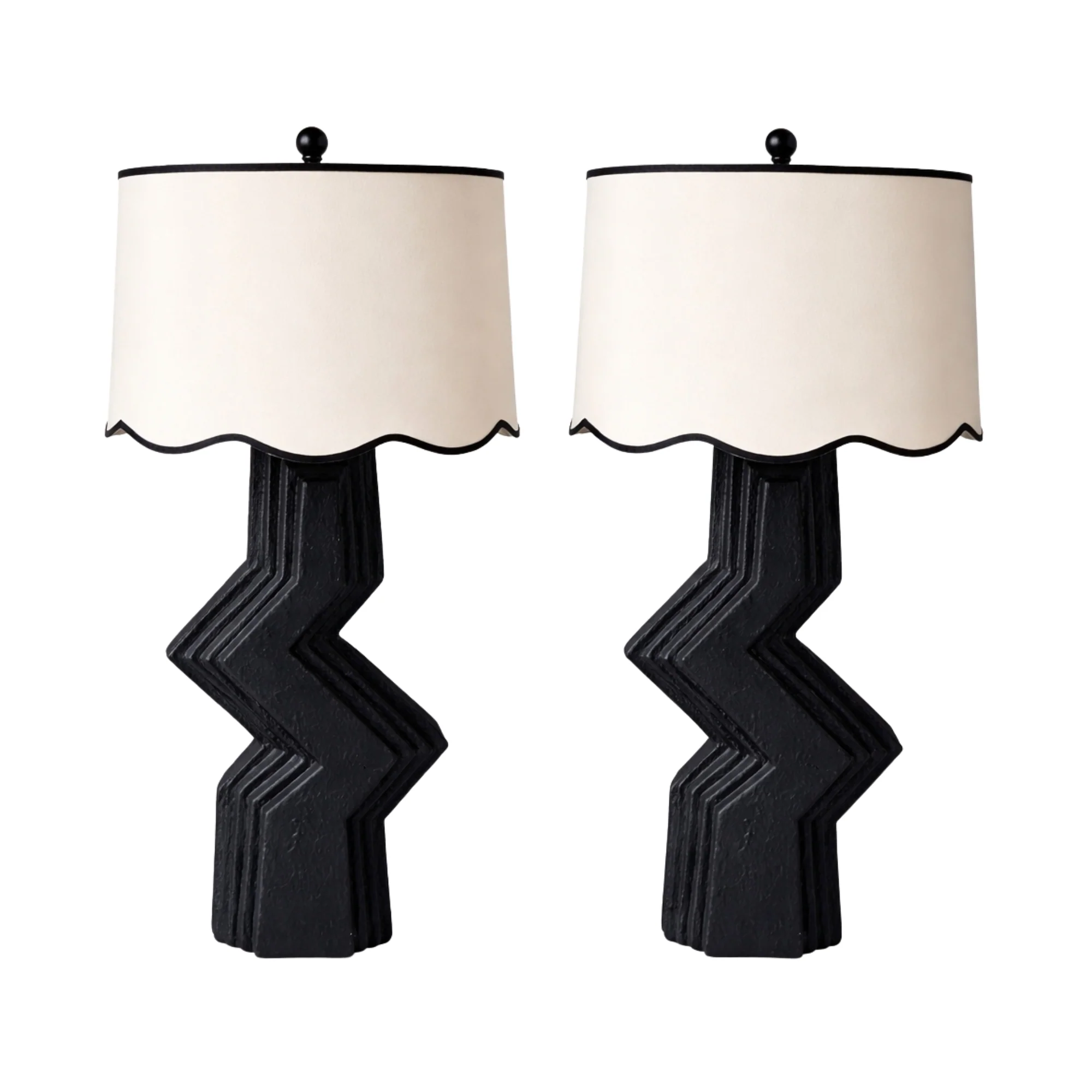 Pair of Post Modern Black Zig Zag Lamps by Veras Art Studios 1989