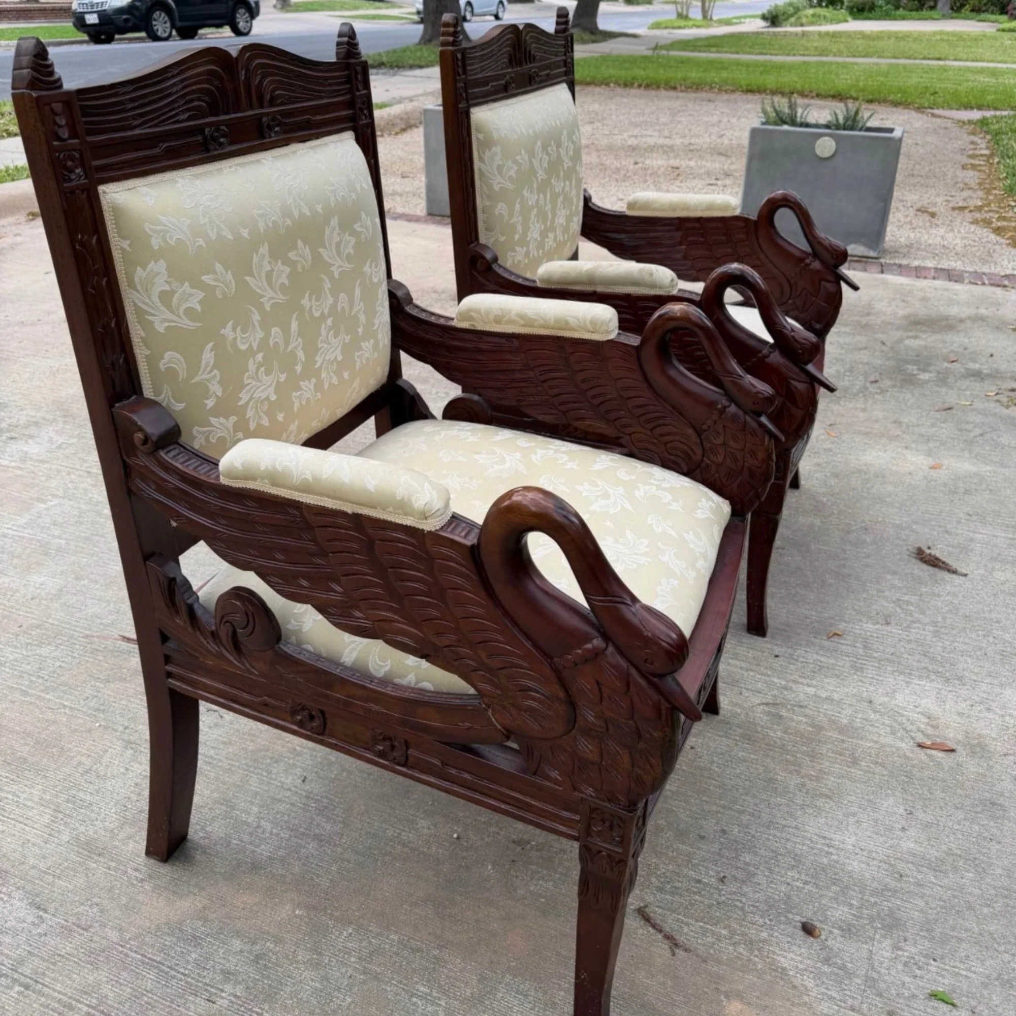 Pair of Victorian Renaissance Mahogany Swan Chairs - Image 2