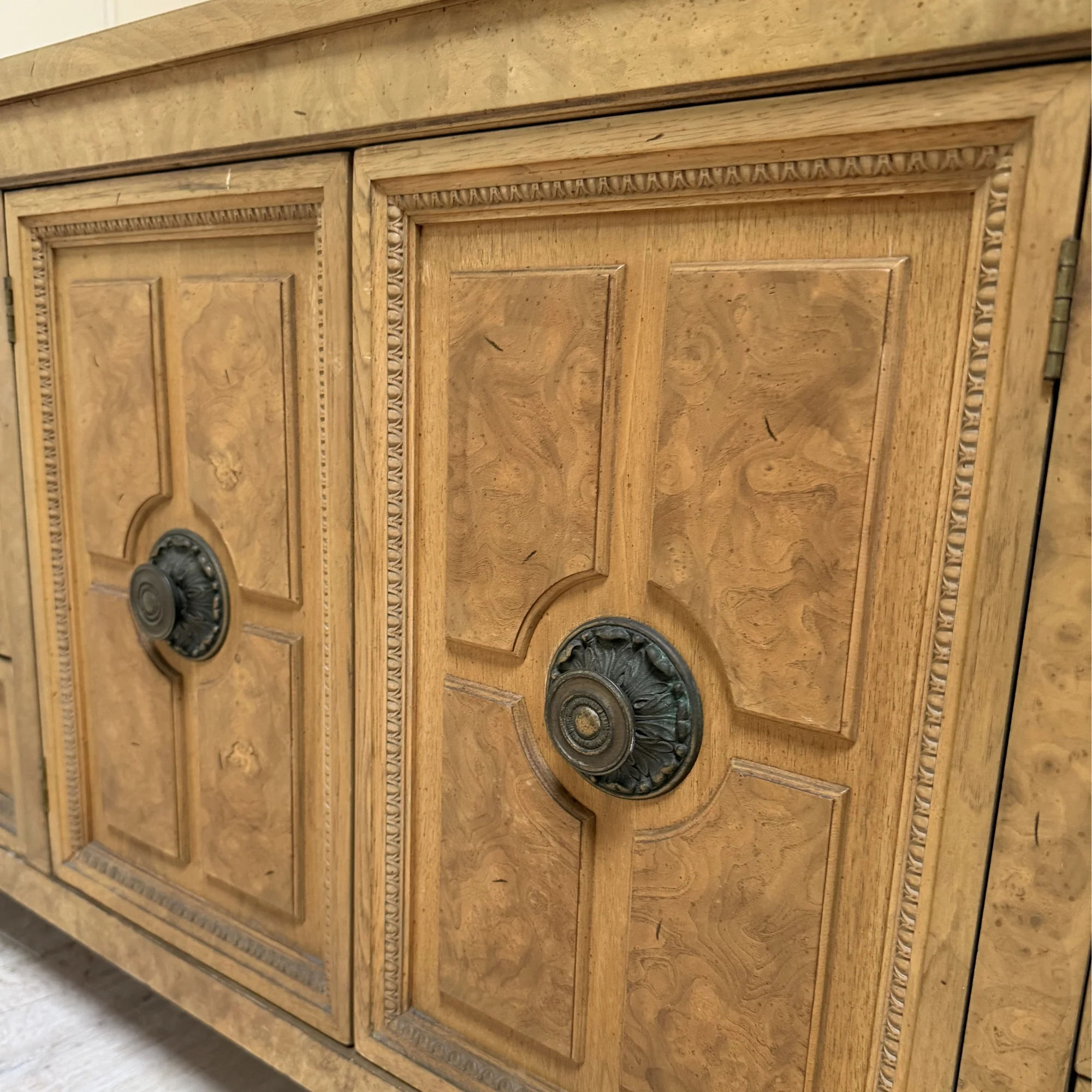 Mid Century Burl Long Dresser - Image 4