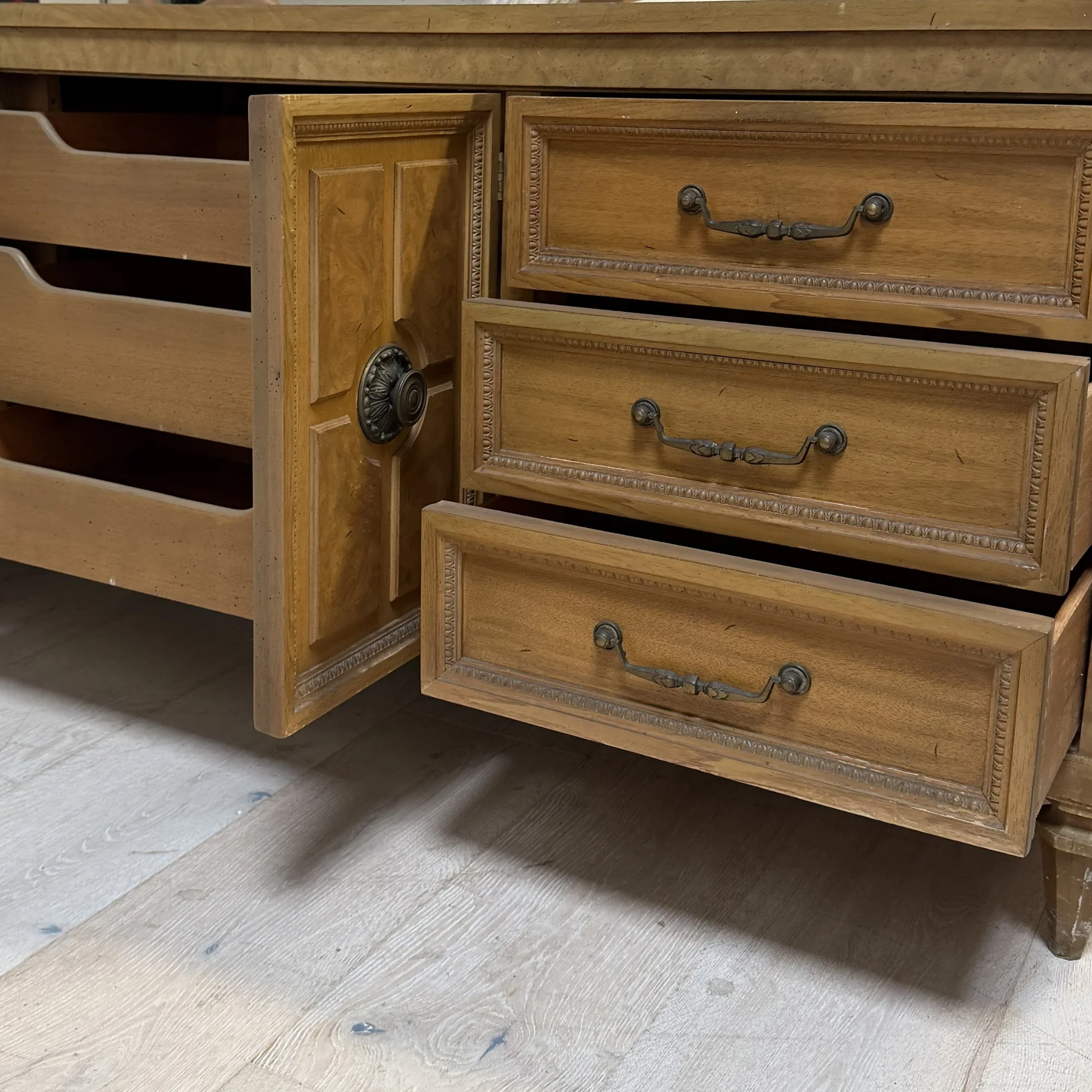 Mid Century Burl Long Dresser - Image 5